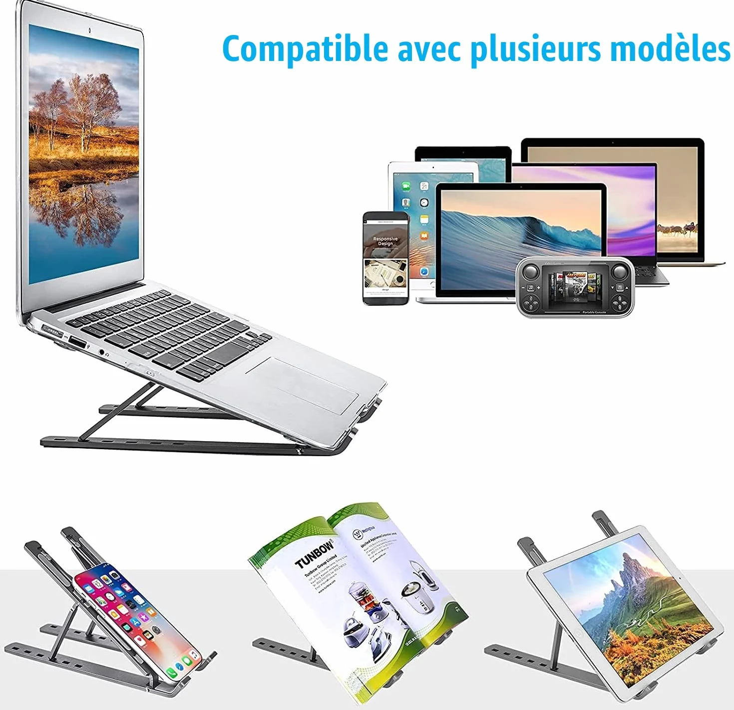 Support Ordinateur Portable Ventilé en Aluminium Réglable, Refroidisseur Ergonomique Compatible MacBook Air HP Dell 10-17.3 Pouces Noir