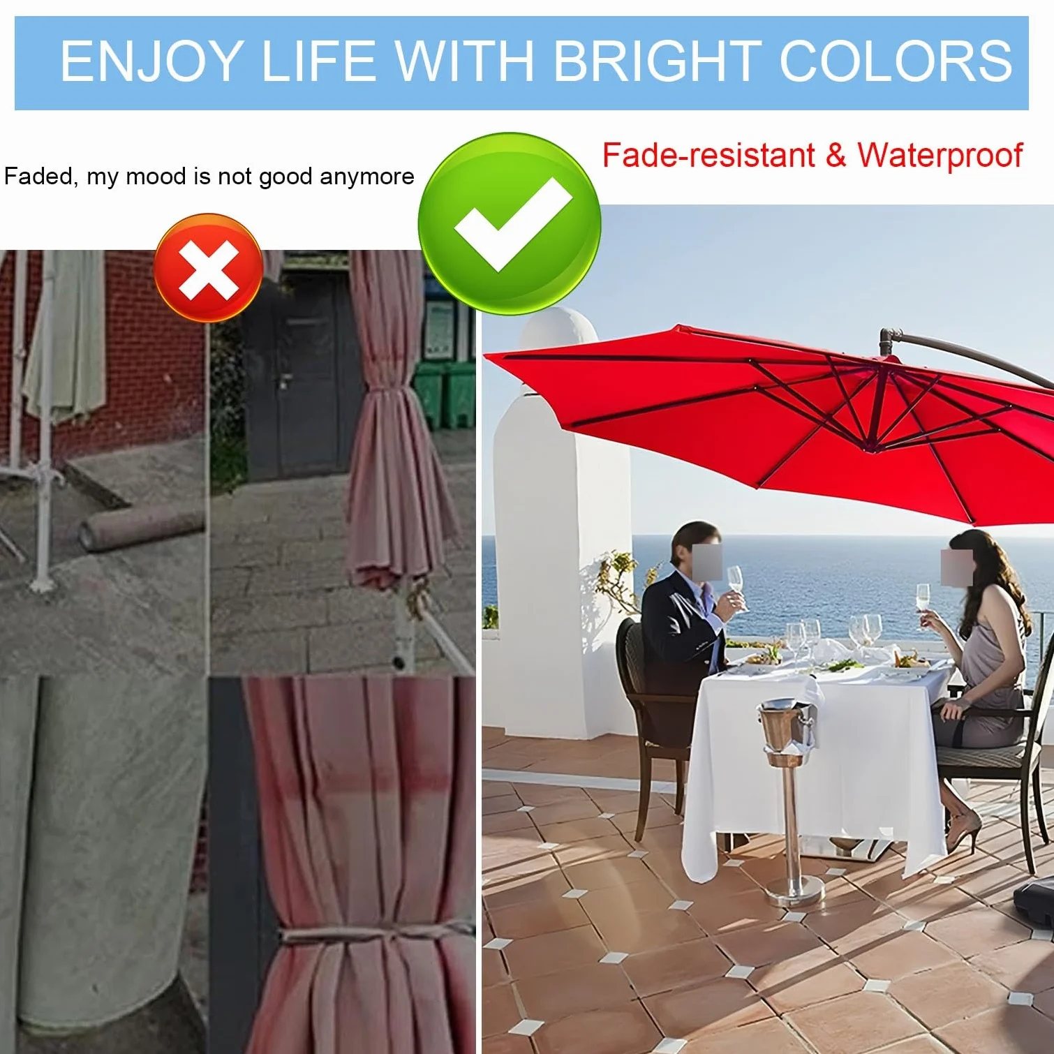 Auvent De Remplacement Pour Parasol De Jardin, Toile Anti UV 50+, Housse Polyester 350CM
