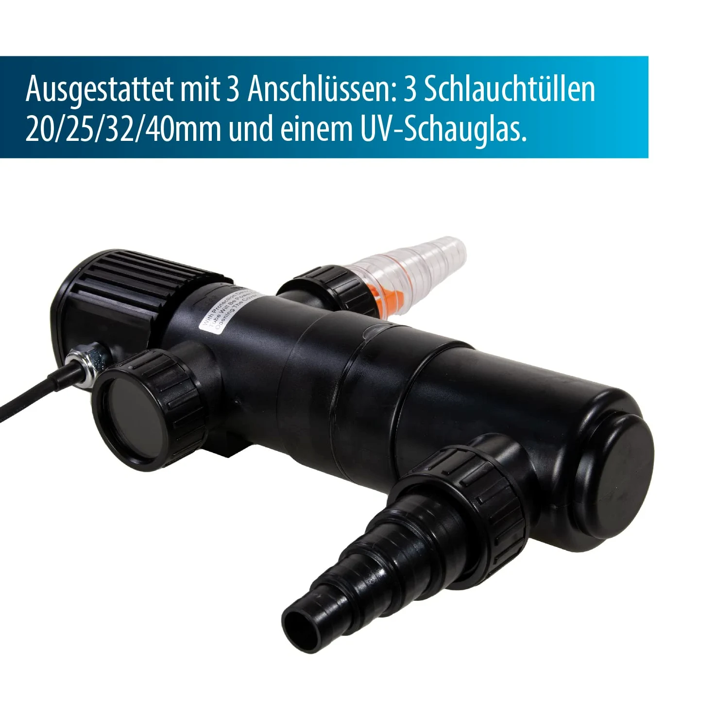 Aquaforte Guv-218 Uv-C, max. Teich 20 m³, max. Durchfluss 2,5 m³Stunde, 18 Watt, Gehäuse mit Quick Lock-Anschluss, 3 Schlauchtüllen 20253240 mm Und Uv-Schauglas, Helix-Form Innenraum
