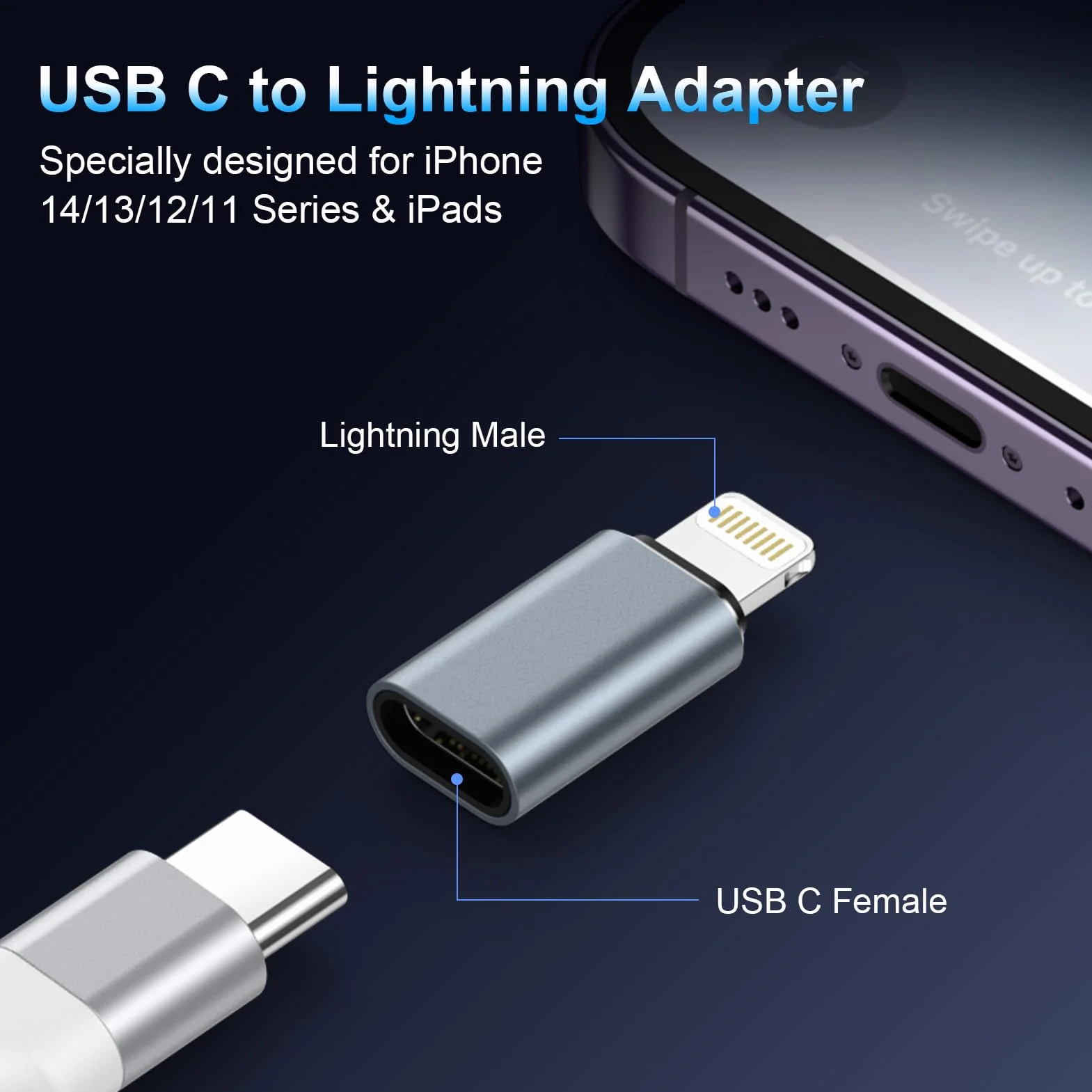 Gaef Adaptateur USB C vers Lightning Lot de 4, Charge Rapide PD pour iPhone 14 Pro Max/14/13/12/11/iPad/Airpods