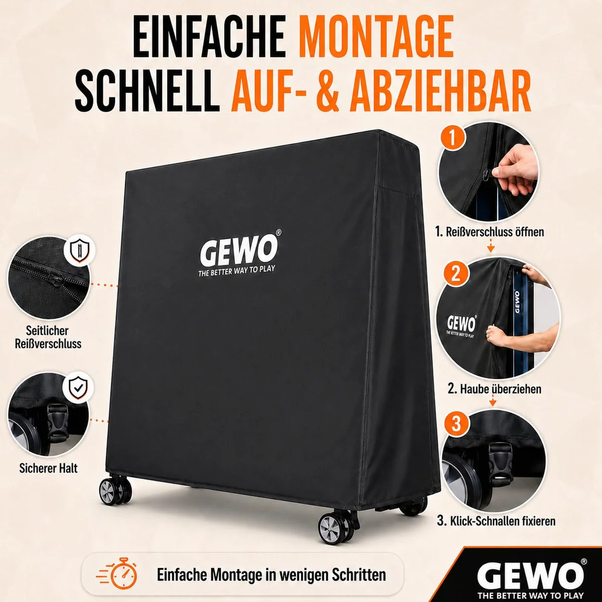 GEWO Housse de table de ping-pong d'extérieur 600D avec fermeture éclair