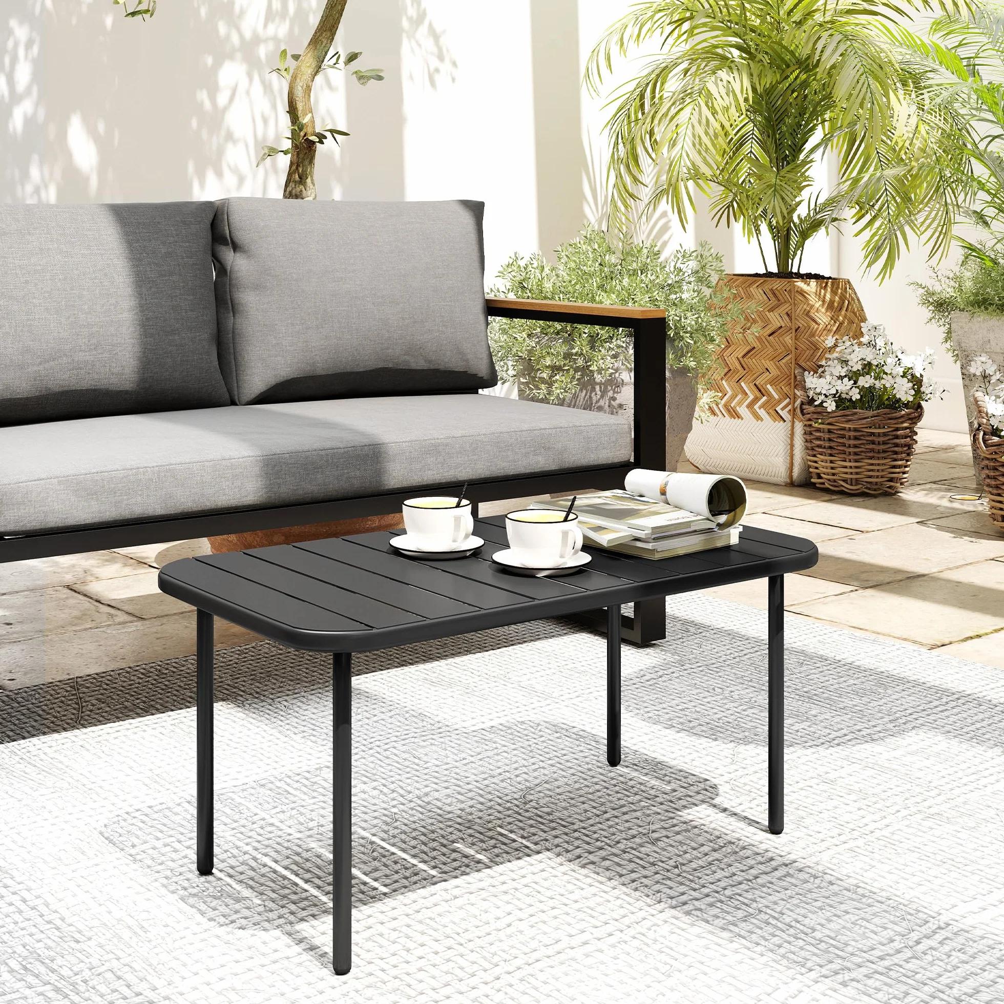 Outsunny Table Basse de Jardin en Acier Galvanisé 90x50x43cm Noir