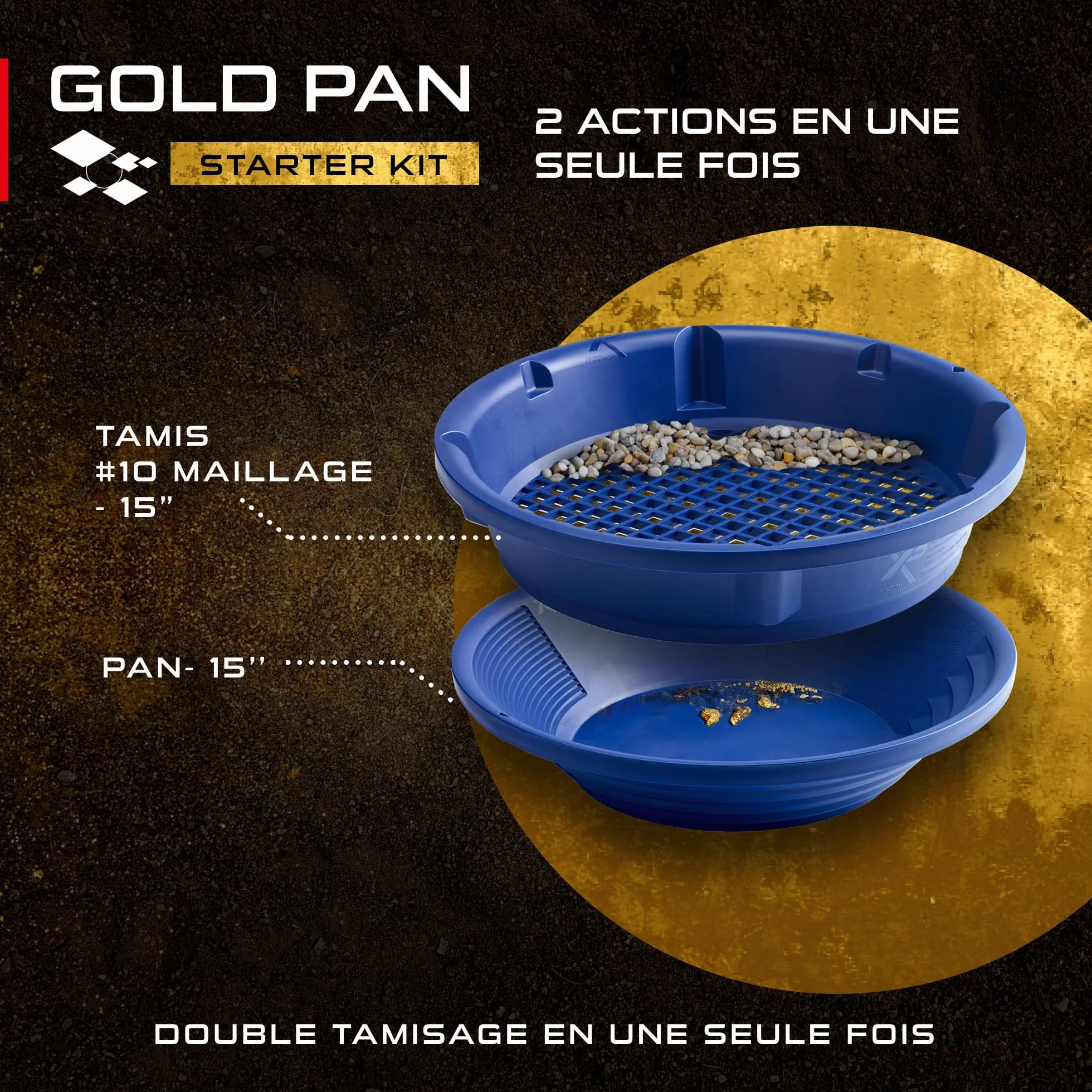 XP Metal Detectors Kit de démarrage Gold Pan - Inclus pan 37cm, tamis et accessoires GP-Starter-KIT