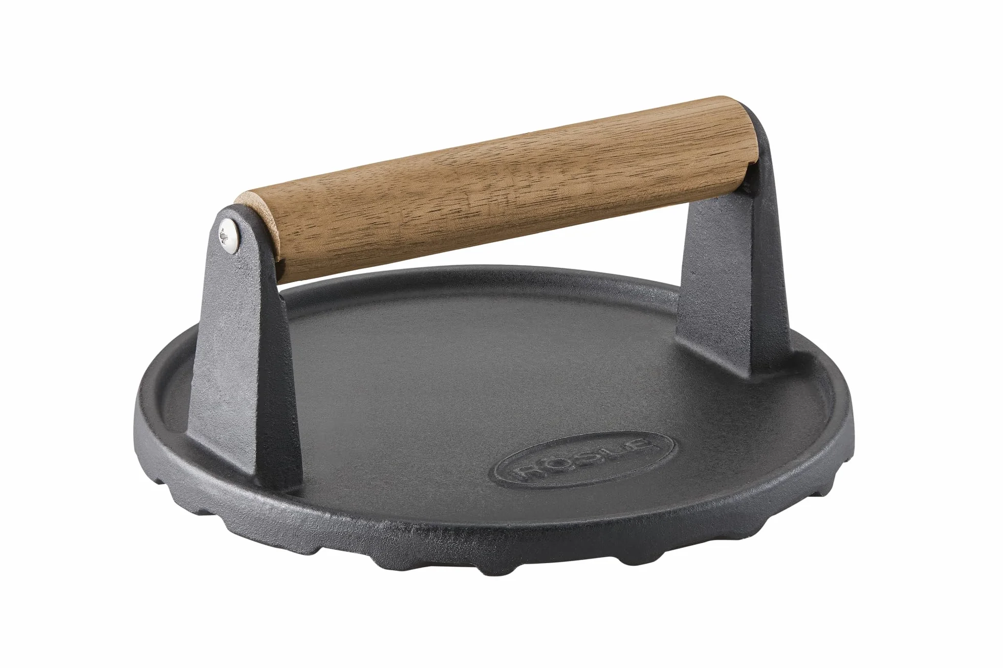 RÖSLE Poids à Barbecue en Fonte, Manche en Bois, 17,5 cm pour Hamburgers et Steaks