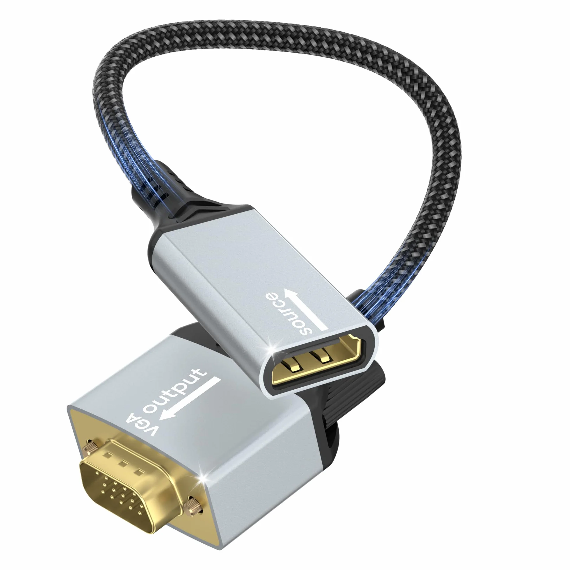 Adaptateur HDMI vers VGA unidirectionnel câble tressé nylon 1080p pour moniteur TV PC ordinateurs portables