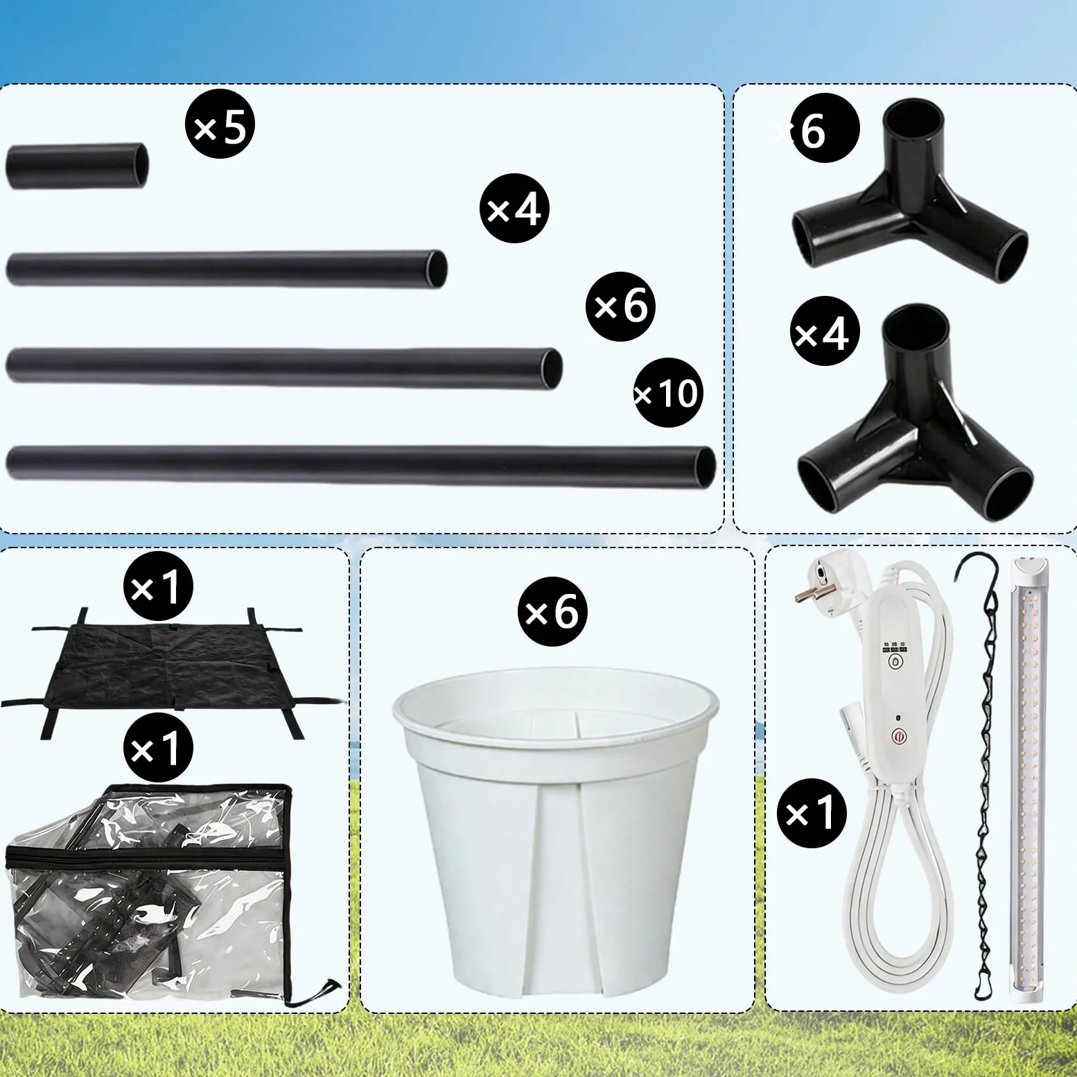 Kit de Plantation, Serre de Jardin 60 x 40 x 50 cm avec Six Petits Pots de Fleurs et Lampes pour Plantes Mini Serre de Jardin PVC Housse pour Plantes Isolante Transparente pour Jardin et Balcon