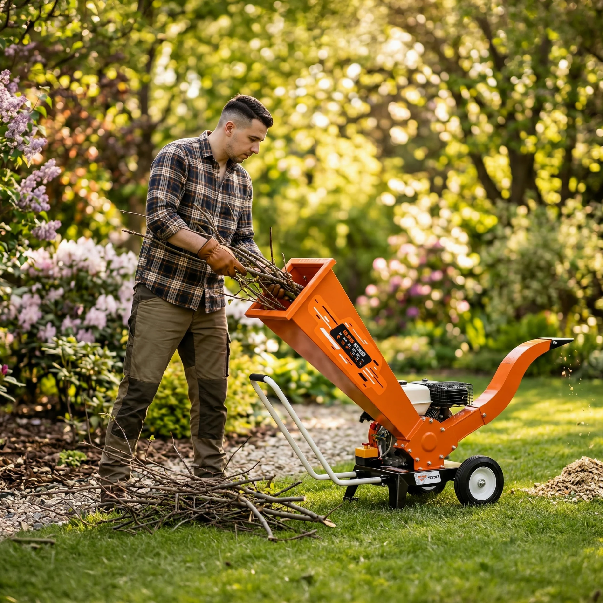 RURIS POWER FOR NATURE Broyeur Vegetaux Thermique de Jardin ST300, 7 CV, 3600 tours/min, Diamètre de Là Branche 60mm | Broie jusqu'à 1000 kg/h de bois vert grâce à son moteur thermique 7 CV