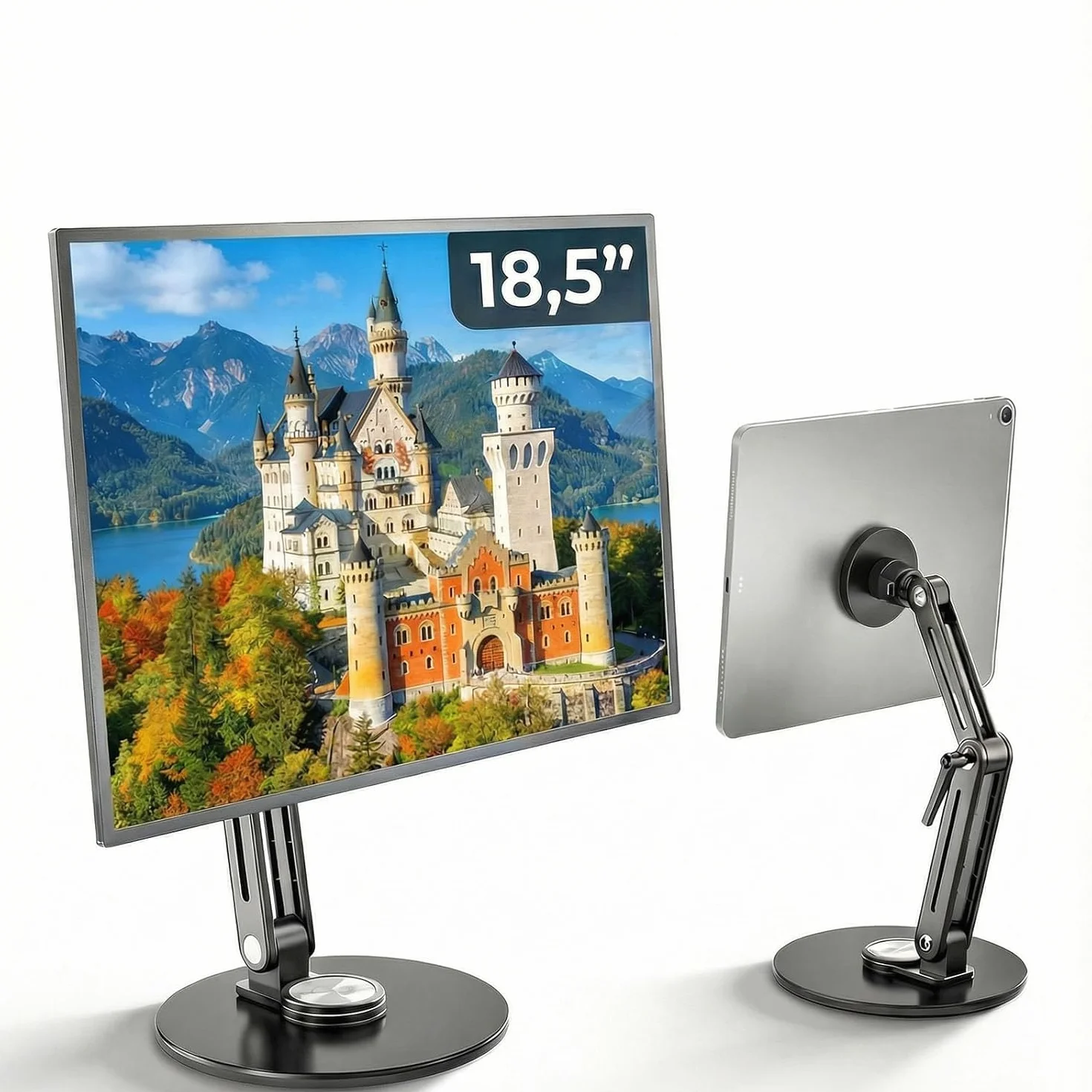 Support Tablette Écran Portable Magnétique Aluminium 360° Rotatif Pliable Réglable Compatible 4.7"-18.5" iPad Moniteur VESA 75mm