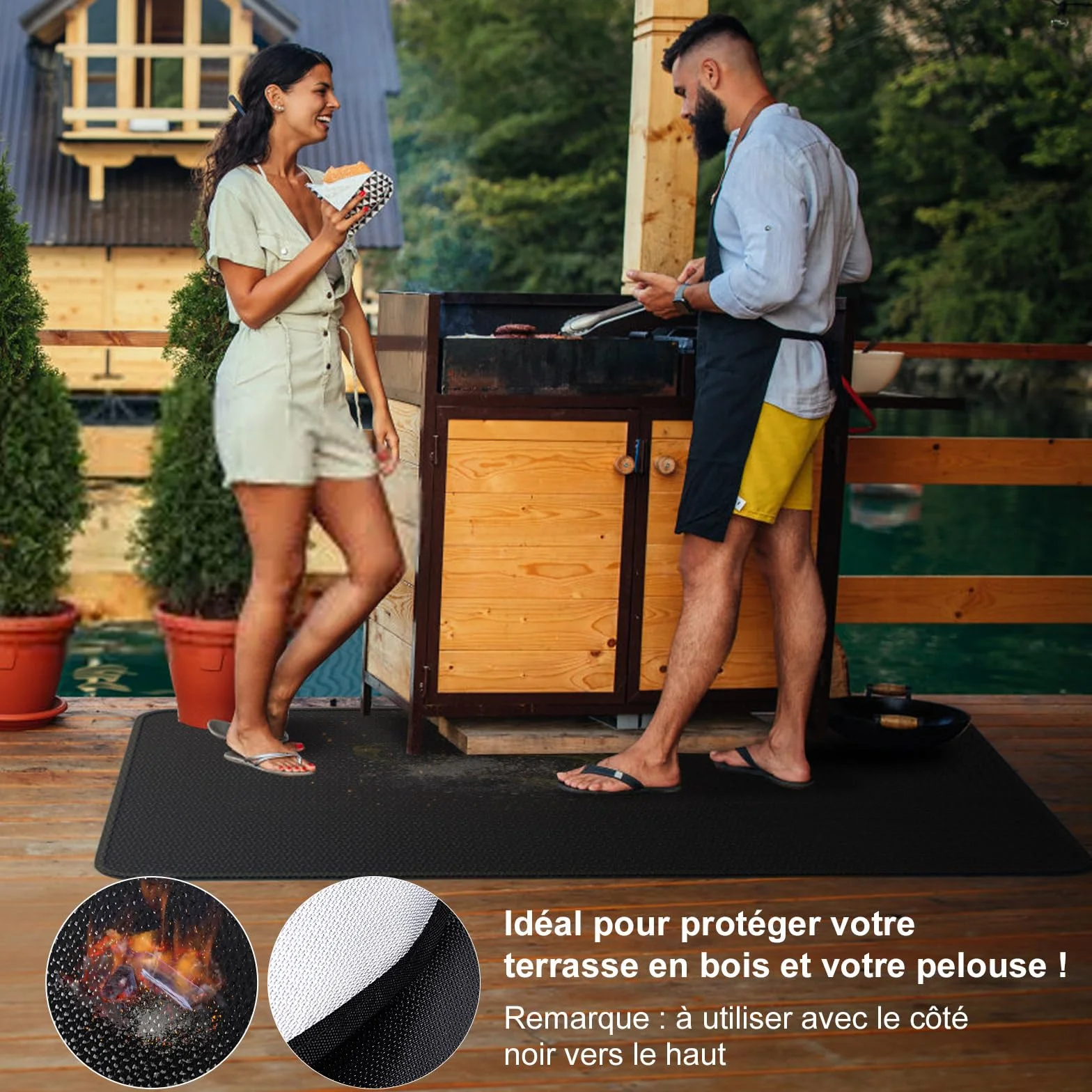 Tapis de Protection Thermique Pliable 60x105 cm Ignifuge Anti-étincelles pour Barbecues Poêles à Bois Sol