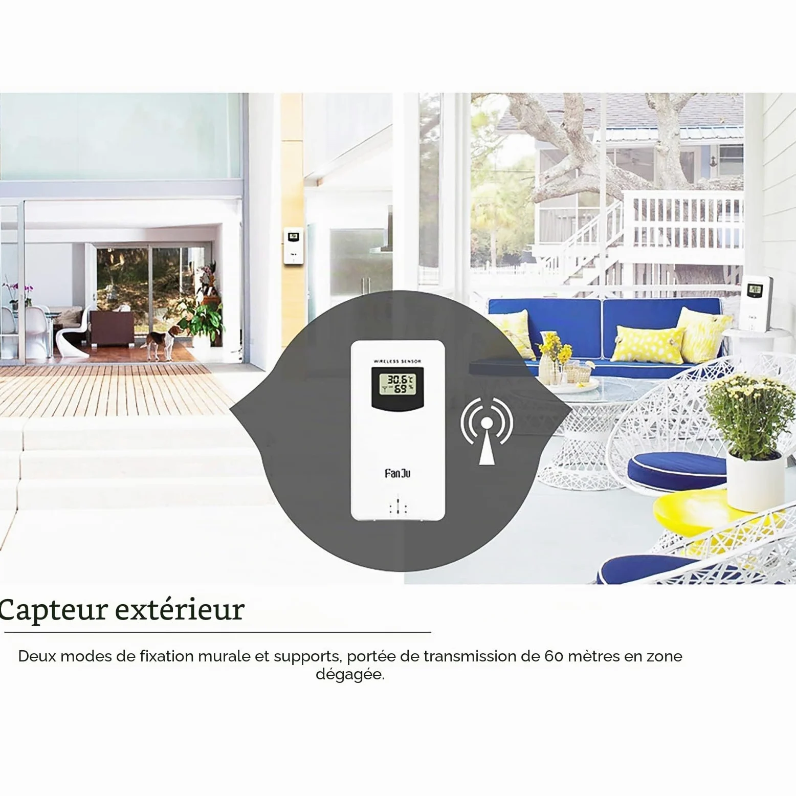 ALLOMN Stations Météo Sans Fil avec Capteur Intérieur Extérieur, Station Météo Numérique LCD avec Alerte/Température/Humidité/Barométrique/Prévisions/Réveil pour Maison Bureau Jardin (RF Jaune)
