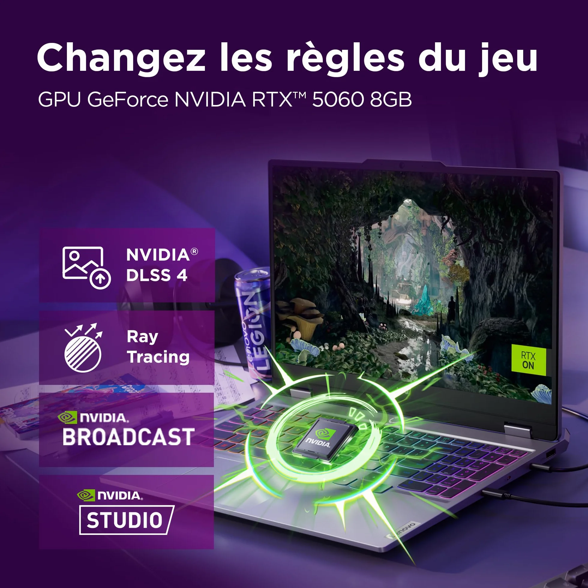 Lenovo LOQ 15IRX10 Ordinateur Portable Gaming 15.6" FHD 144Hz Intel Core i5-13450HX RAM 16Go SSD 512Go NVIDIA RTX 5060 8GB Clavier AZERTY Gris