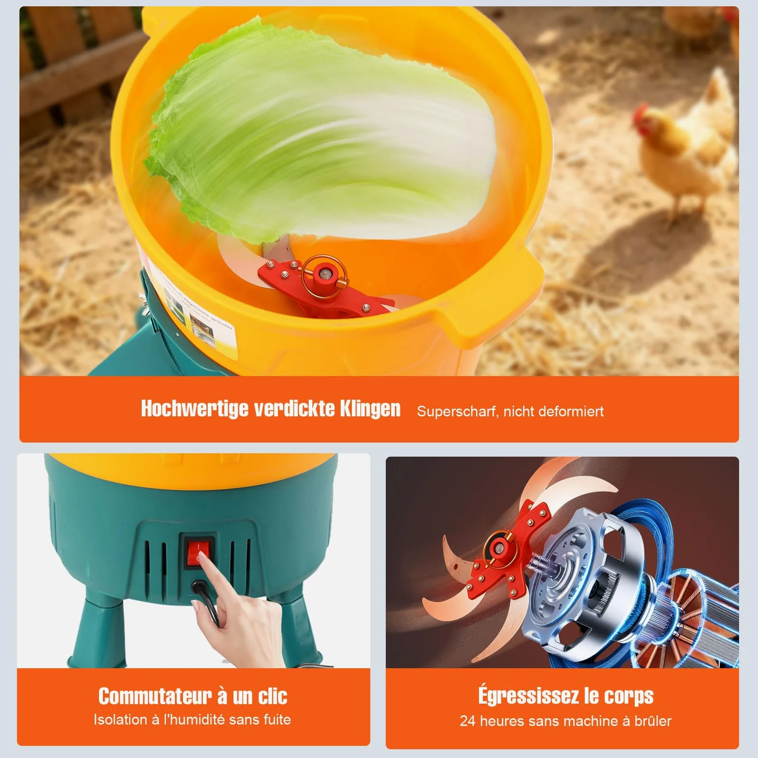 Broyeur à fourrage Professionnel, 220V 500W Broyeur de Légumes électrique | Pour Légumes Verts, Tiges d’herbe, Légumes, et Melons, pour la Transformation des Aliments pour volailles et Canards