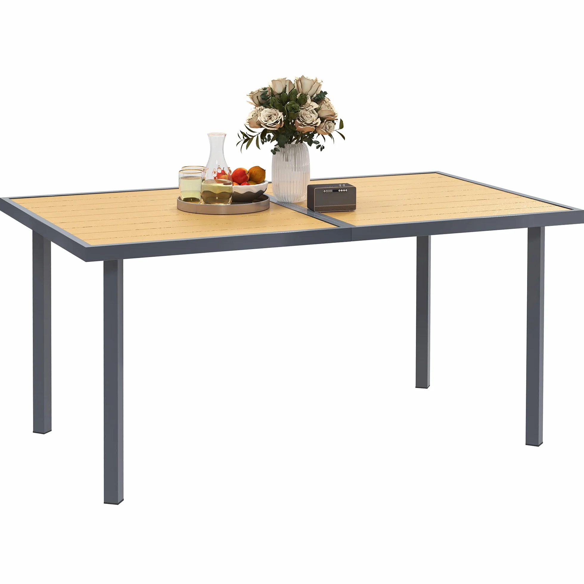 Outsunny Table à Manger de Jardin 6 Personnes, Acier Anti-Rouille, 150 x 90 x 72 cm
