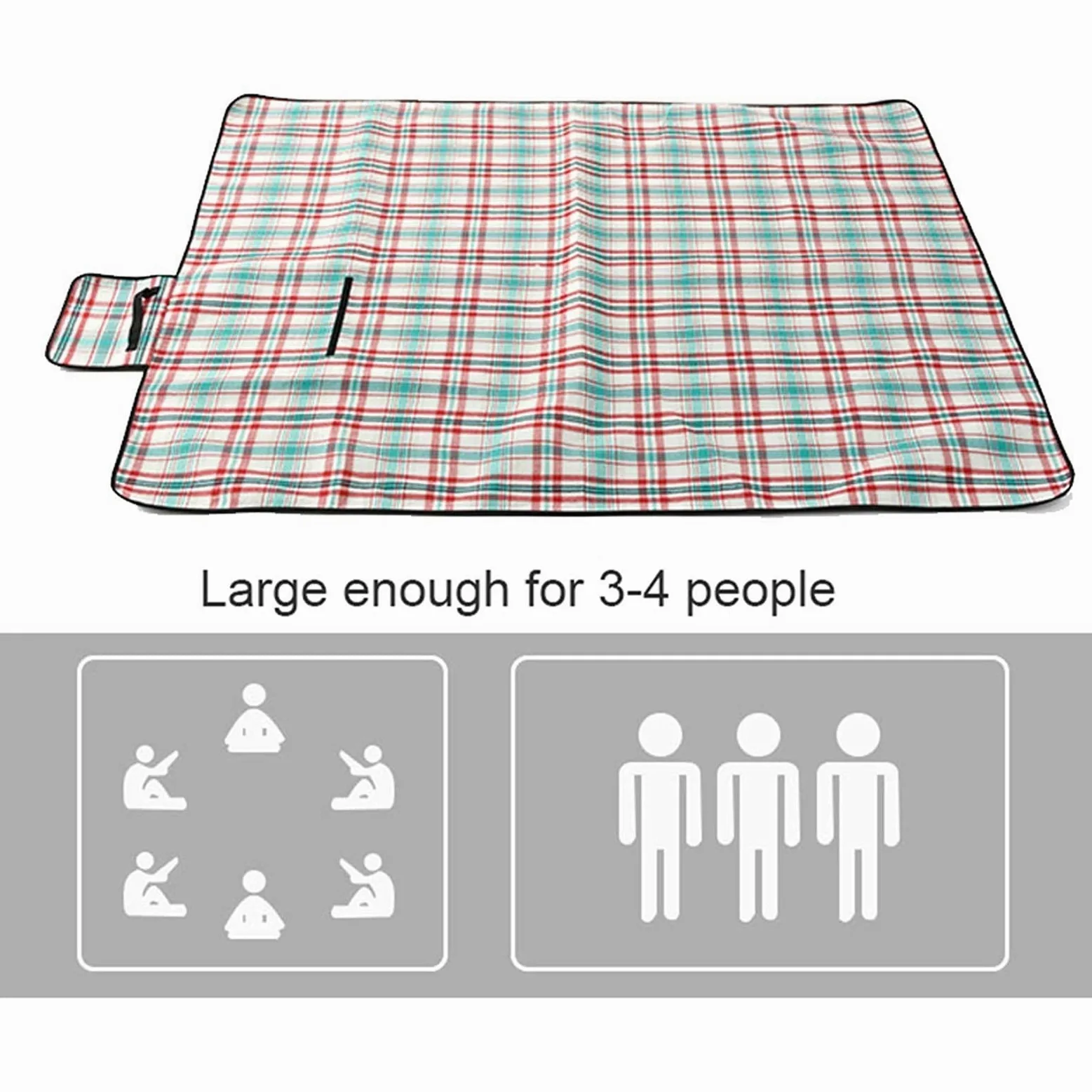 Couverture Pique Niques Imperméable, 150x200 cm Portable Tapis Pique Niques, Nappe Picnic Natte de Plage pour Jardin Camping Extérieur (Color : Green Grid)
