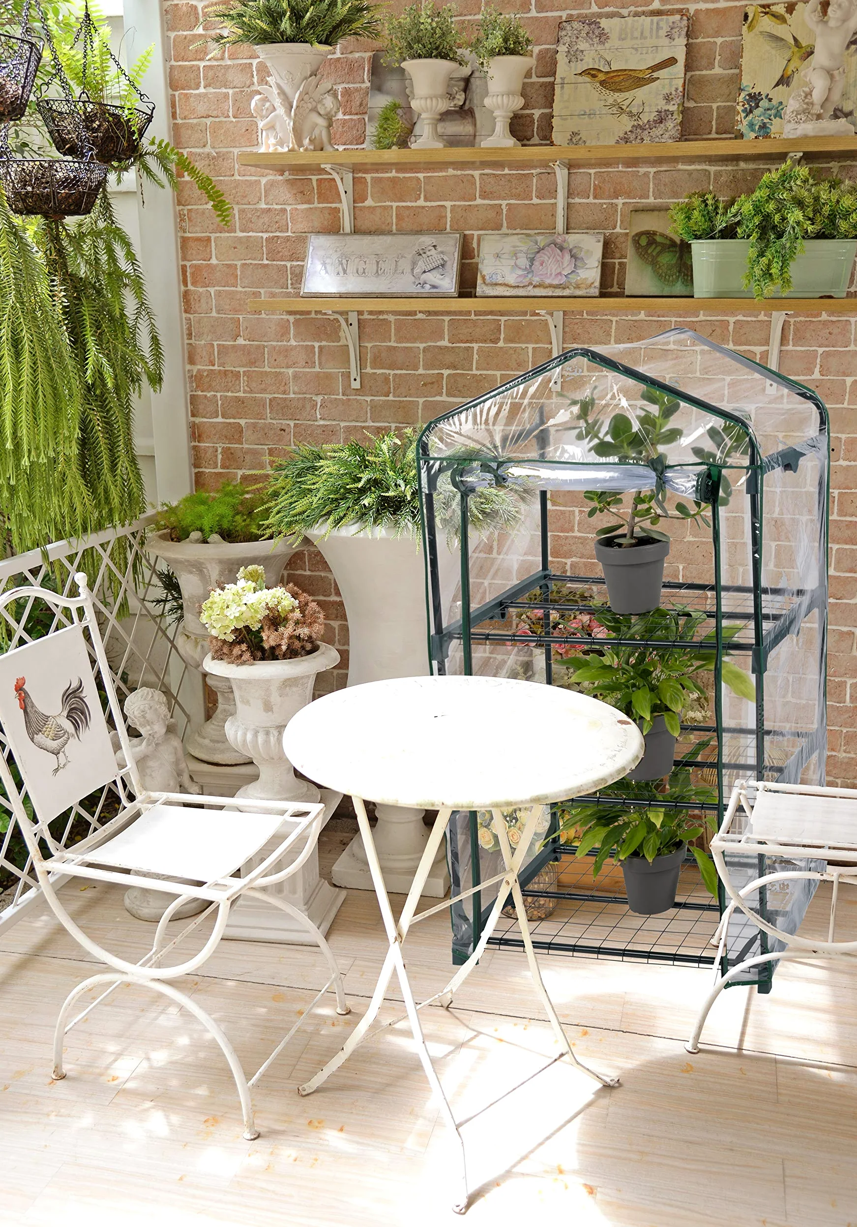 Kinzo Serre de Jardin à 3 étages - 69 x 49 x 136 cm - Transparente avec des Accents Verts