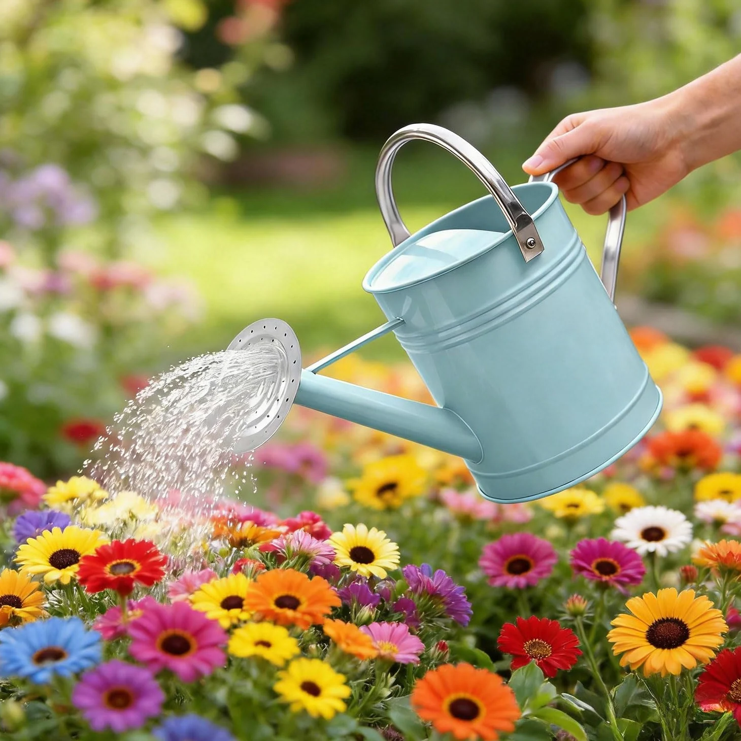 Arrosoir en métal Bleu Clair de 6,5 l pour Plantes d'extérieur et d'intérieur - Arrosoir en Acier galvanisé avec Bec Amovible, poignée de Transport Mobile - Pot d'arrosage résistant à la Rouille pour
