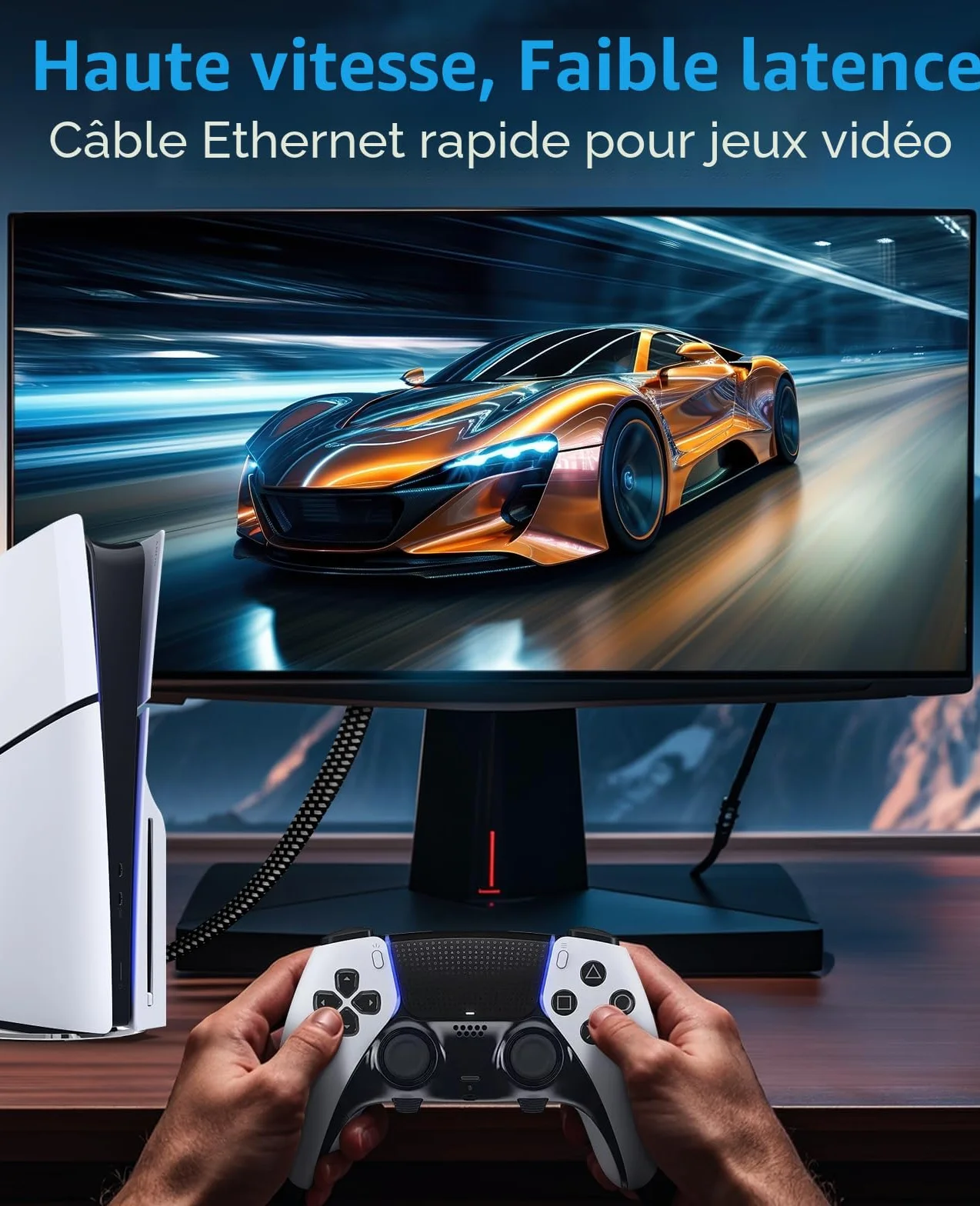 ARISKEEN Cat 8 Câble Ethernet 10M, Cat8 Tressé Plat Haut Débit 40Gbps 2000Mhz/s Gigabit Rj45 STP Câble Blindé Réseau Lan