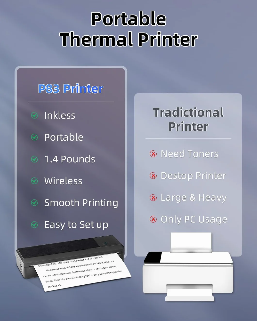 Imprimante Thermique A4 P83 Bluetooth Portable Compatible iOS Android