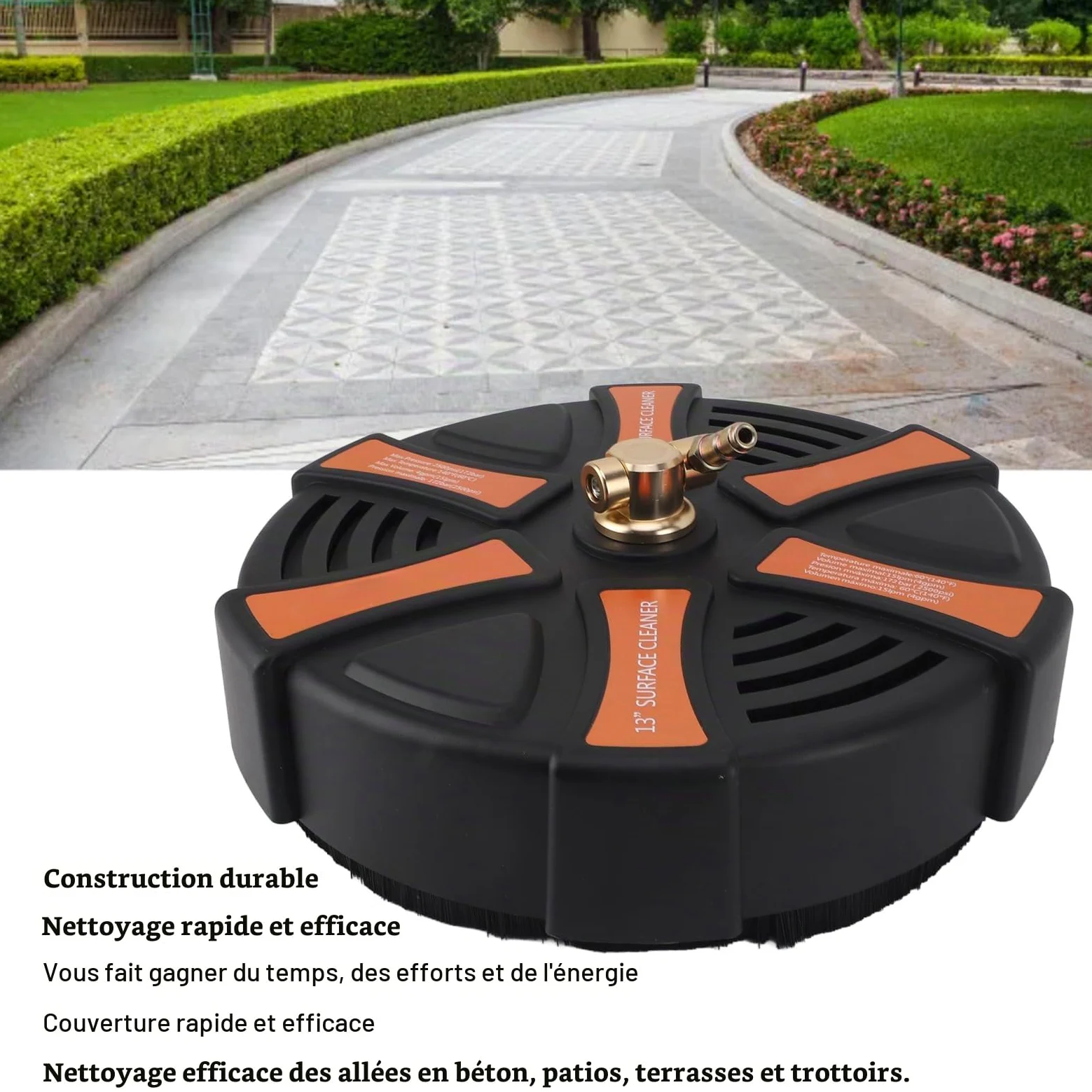 Nettoyeur de pour Nettoyeur Haute Pression de 13 Pouces, Accessoire de Laveuse électrique en Acier Inoxydable pour Le Nettoyage des Allées, des Trottoirs et