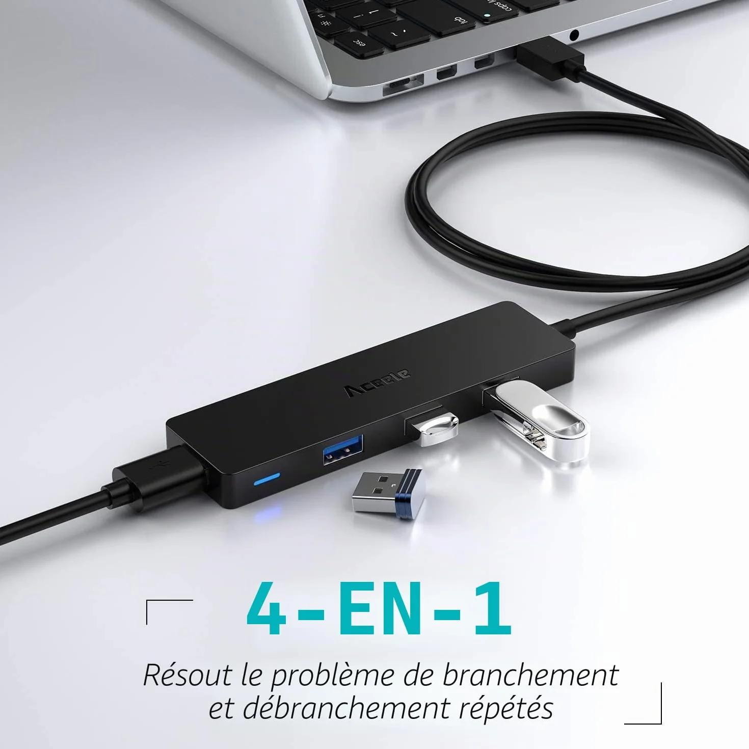 Aceele Hub USB 3.0 4 Ports 120cm pour Macbook, PC