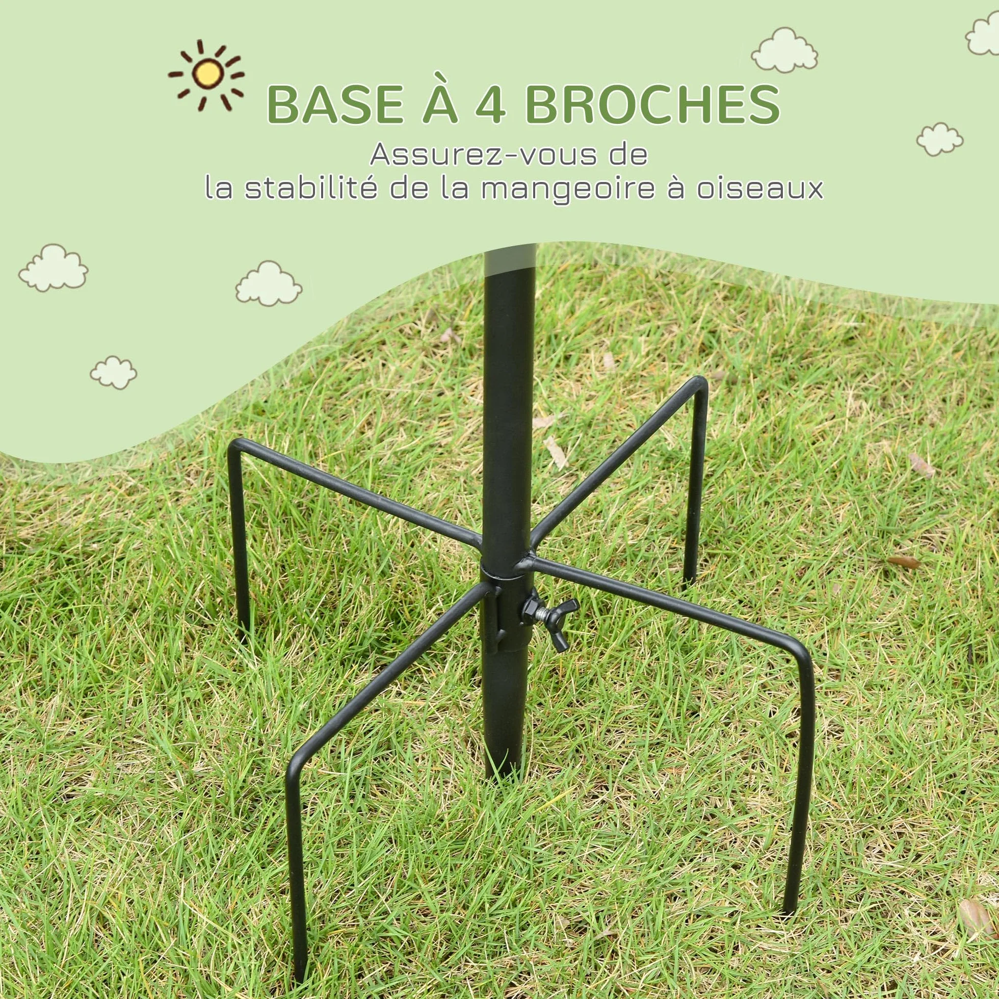 PawHut Station d'alimentation pour Oiseaux en Acier avec 4 Crochets, Mangeoir sur Pied 208H cm, Noir