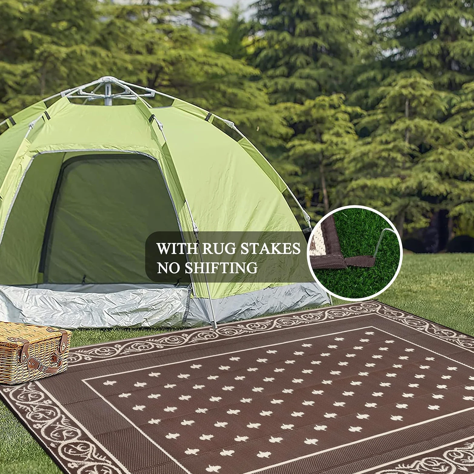 Pauwer Tapis d'extérieur imperméable de 2,4 x 3 m pour patio, tapis réversible avec paille en plastique, tapis d'intérieur et d'extérieur pour camping-car, pique-nique, jardin, terrasse, balcon,