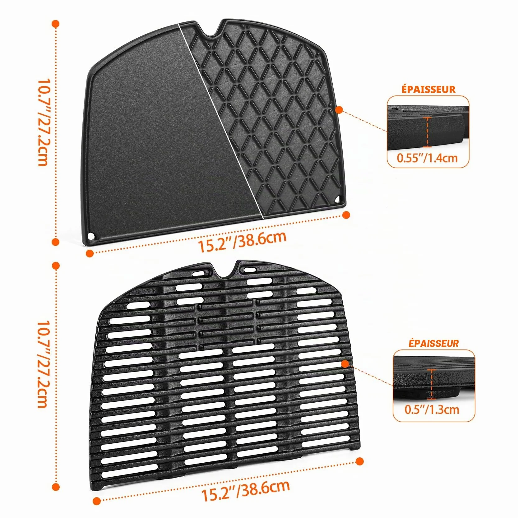 onlyfire Plaque de Cuisson Réversible Grille Weber Q 200/2000 Pièces Rechange 6559 7645 Barbecue Fonte