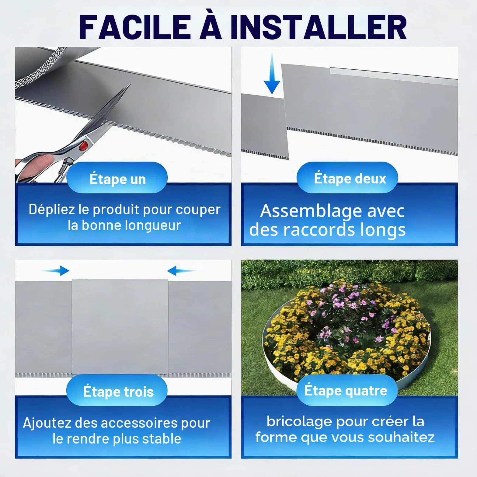 Bordure de Jardin 15m, Bordure de Pelouse Métal Flexible 15cm de Hauteur, Surface Galvanisée, Anti-Mousse, Résistante aux Intempéries, Facile à Installer, Argenté