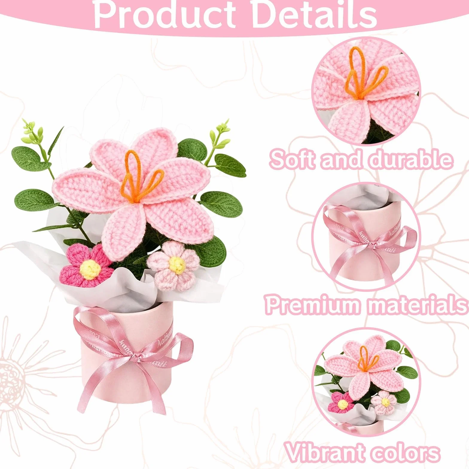 Fleur Crochet Tulipe Rose Bouquet Décoration Intérieur Cadeau Anniversaire Mariage