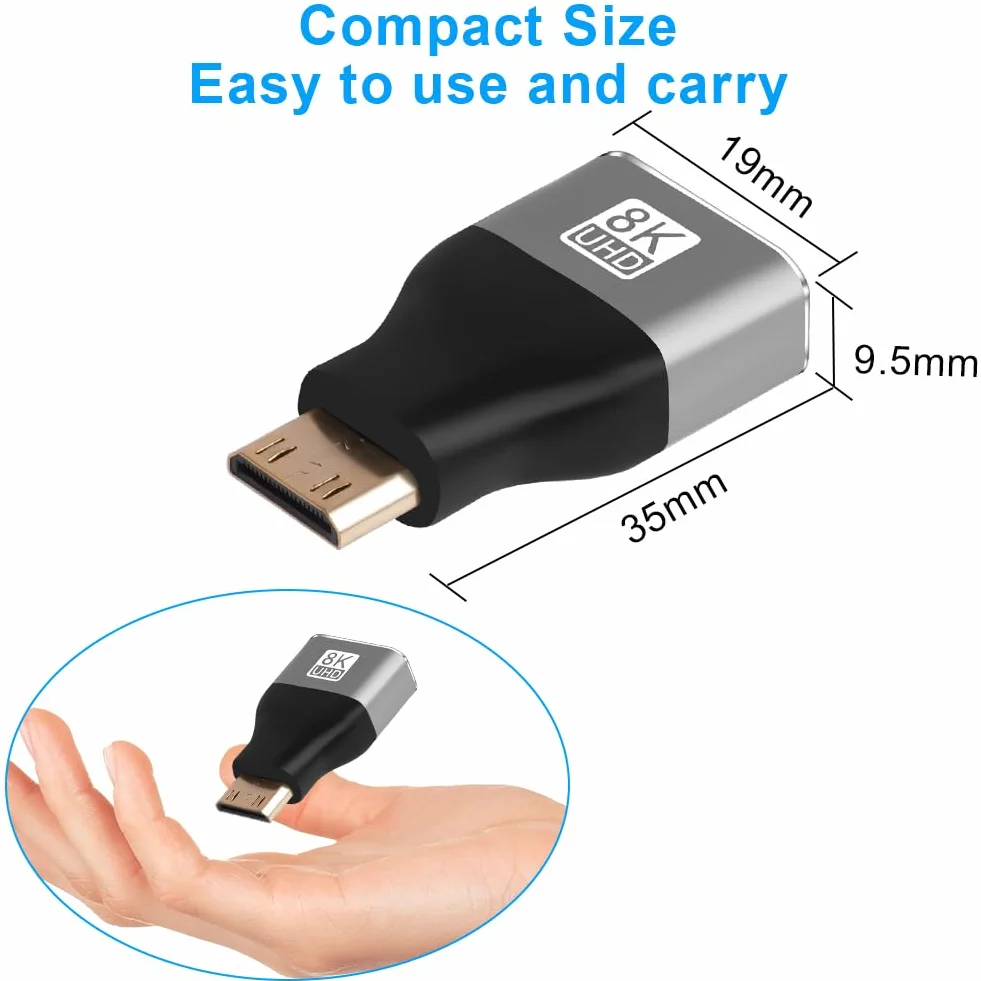 AXFEE Adaptateur Mini HDMI 8K 2 Paquet mâle vers Femelle 8K@60Hz 4K@120Hz