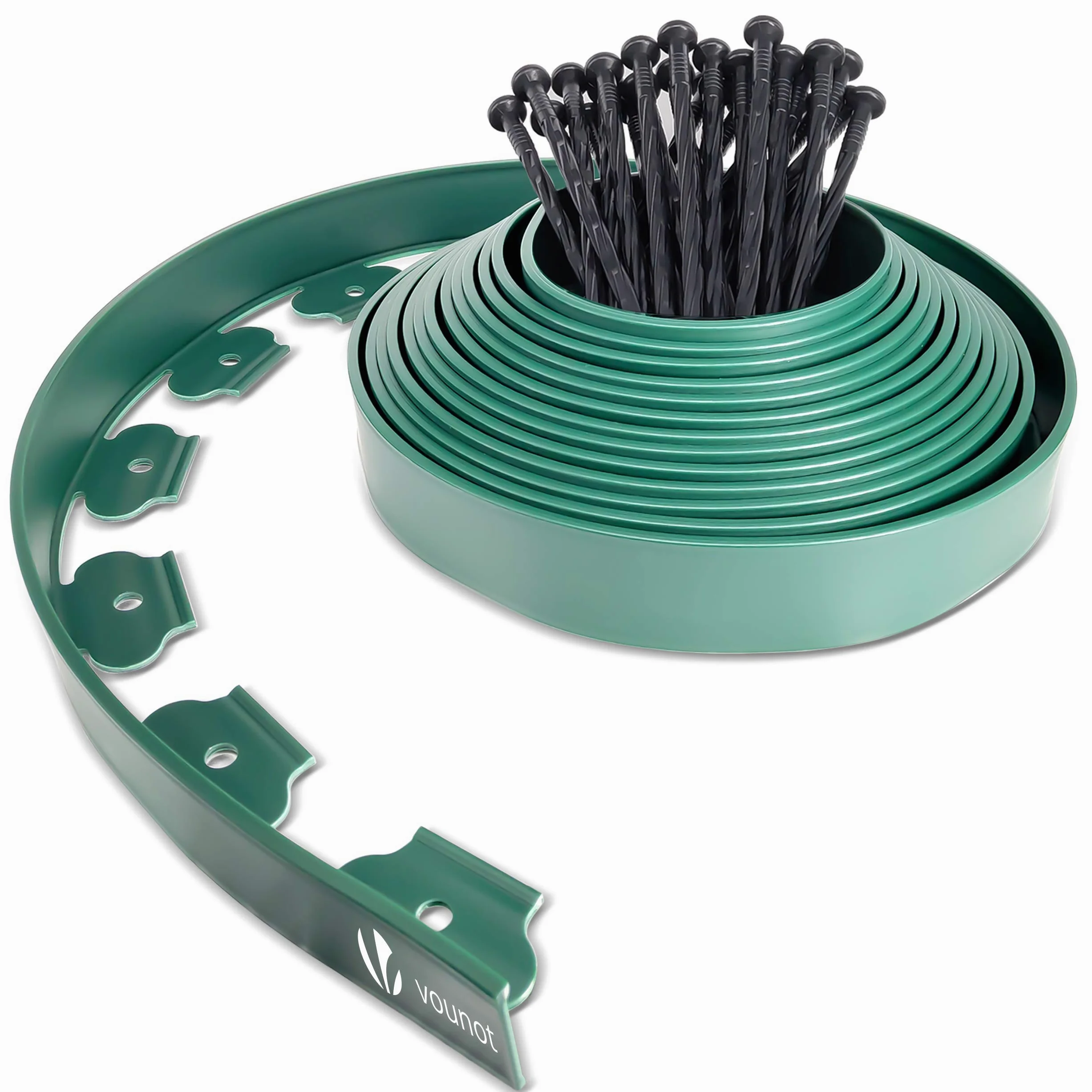 VOUNOT Bordure de Jardin en Plastique 10 mètres avec 30 Piquets d'ancrage Bordurette de Pelouse & Toile de Paillage avec 30pcs de Piquets Contre Les Mauvais Herbes 10Mx2M