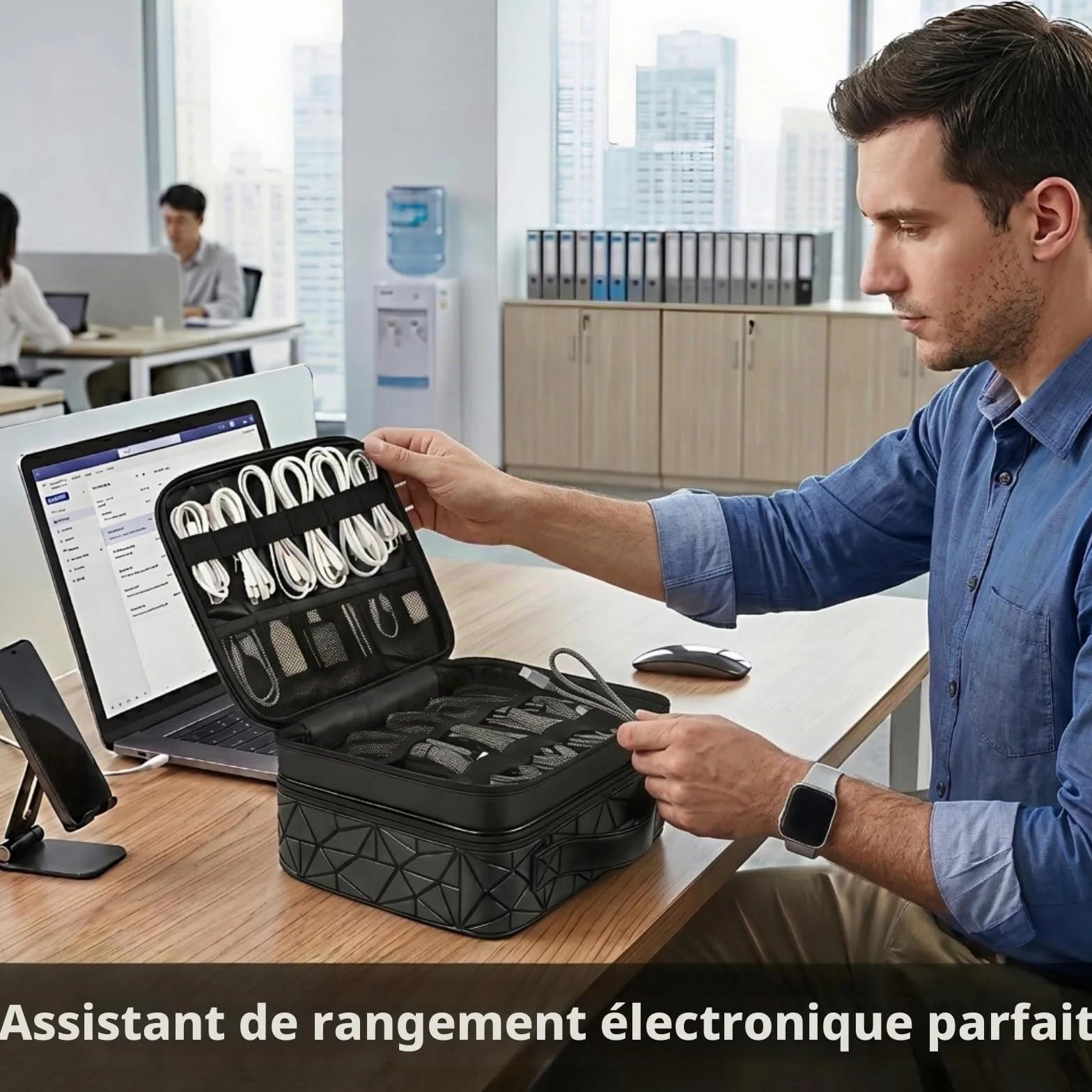 MATEIN Sac de Rangement de câbles étanche avec séparateur réglable résistant aux Chocs Portable Double Couche pour Cordon écouteurs Chargeur