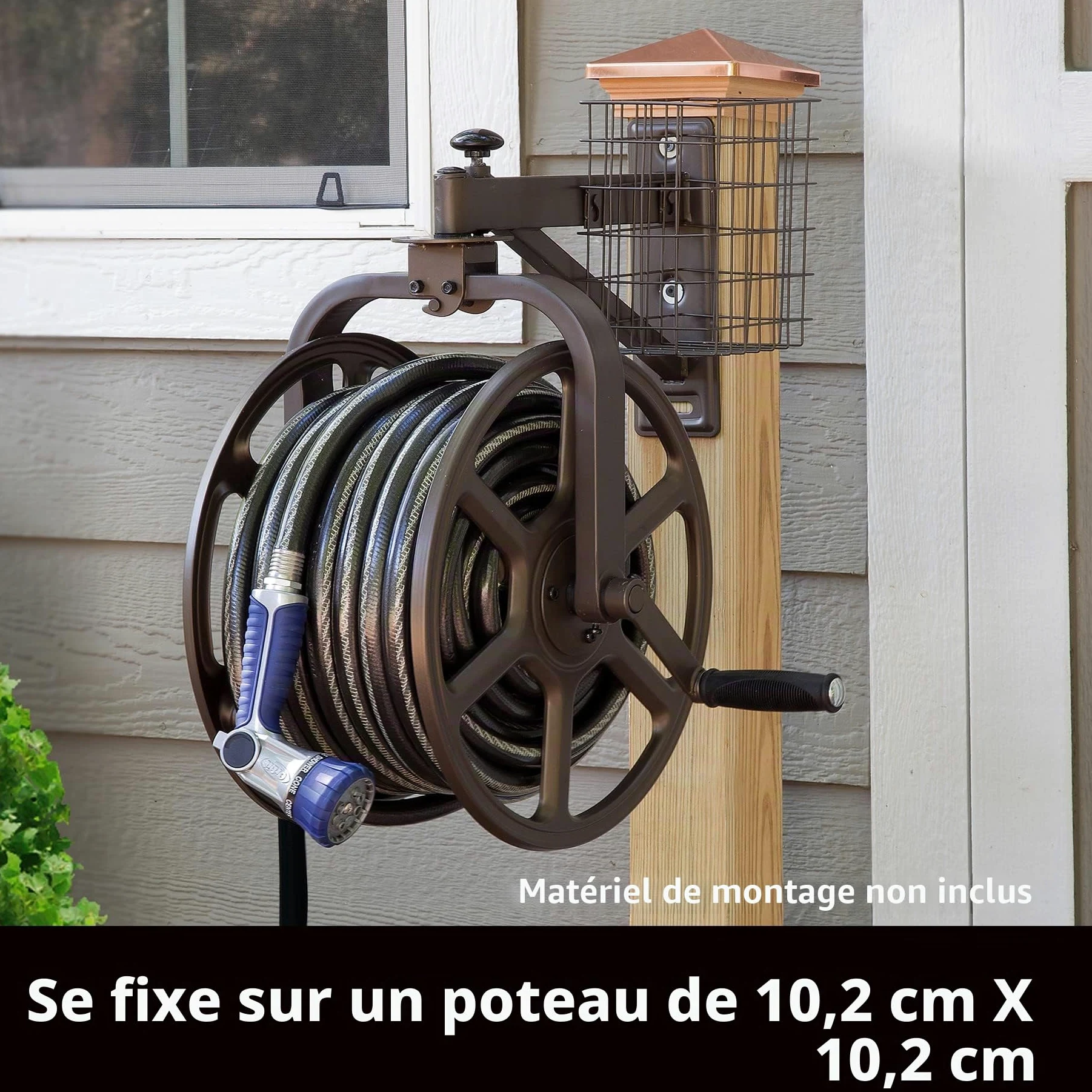 Liberty Garden 712 Single Arm Navigator Multi-Directional Garden Hose Reel, Holds 125-Feet of, 5/8-Inch, Bronze