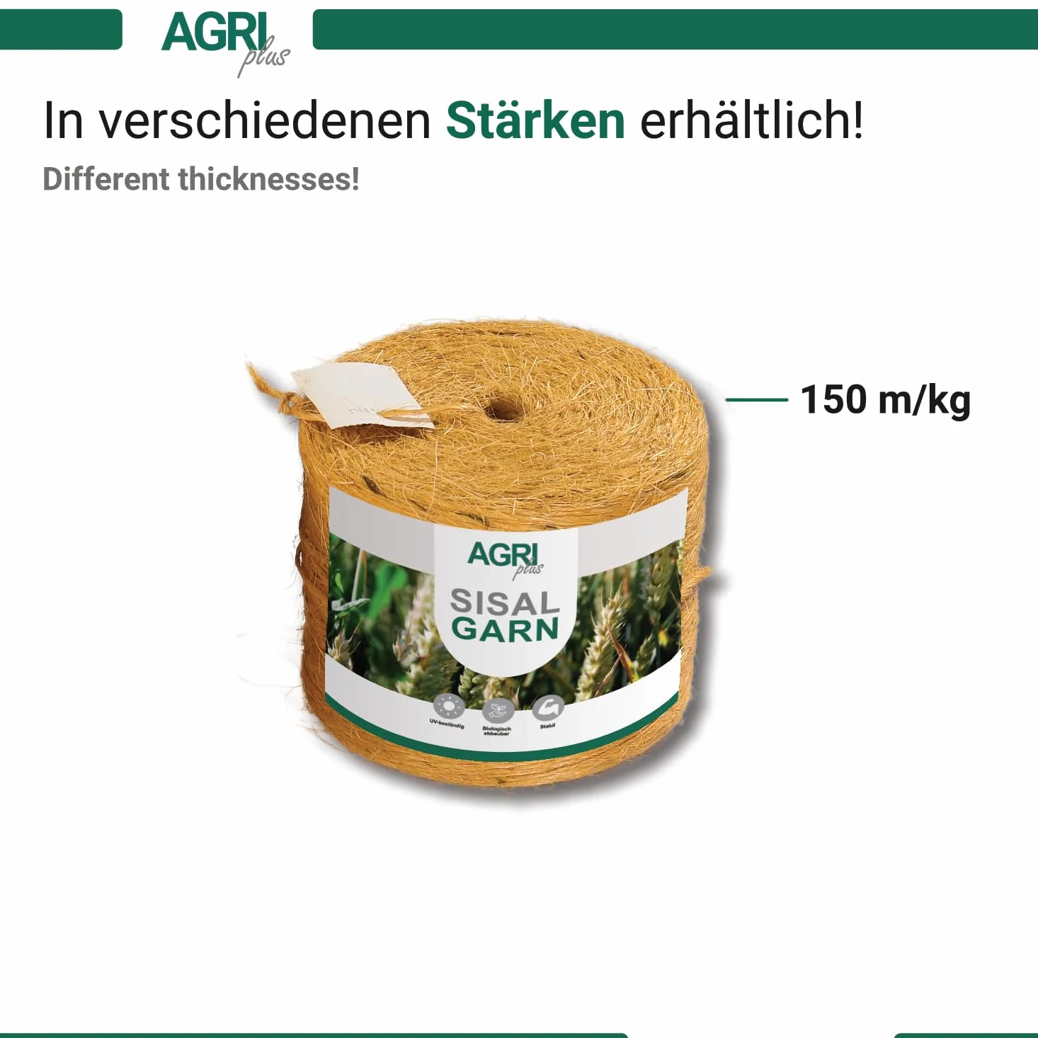 AGRI plus Lot de 2 fils à nouer en sisal écologique de 2700 m - Fil de récolte - Épaisseur : 150 m/kg - Résistant aux intempéries - Cordon de serrage