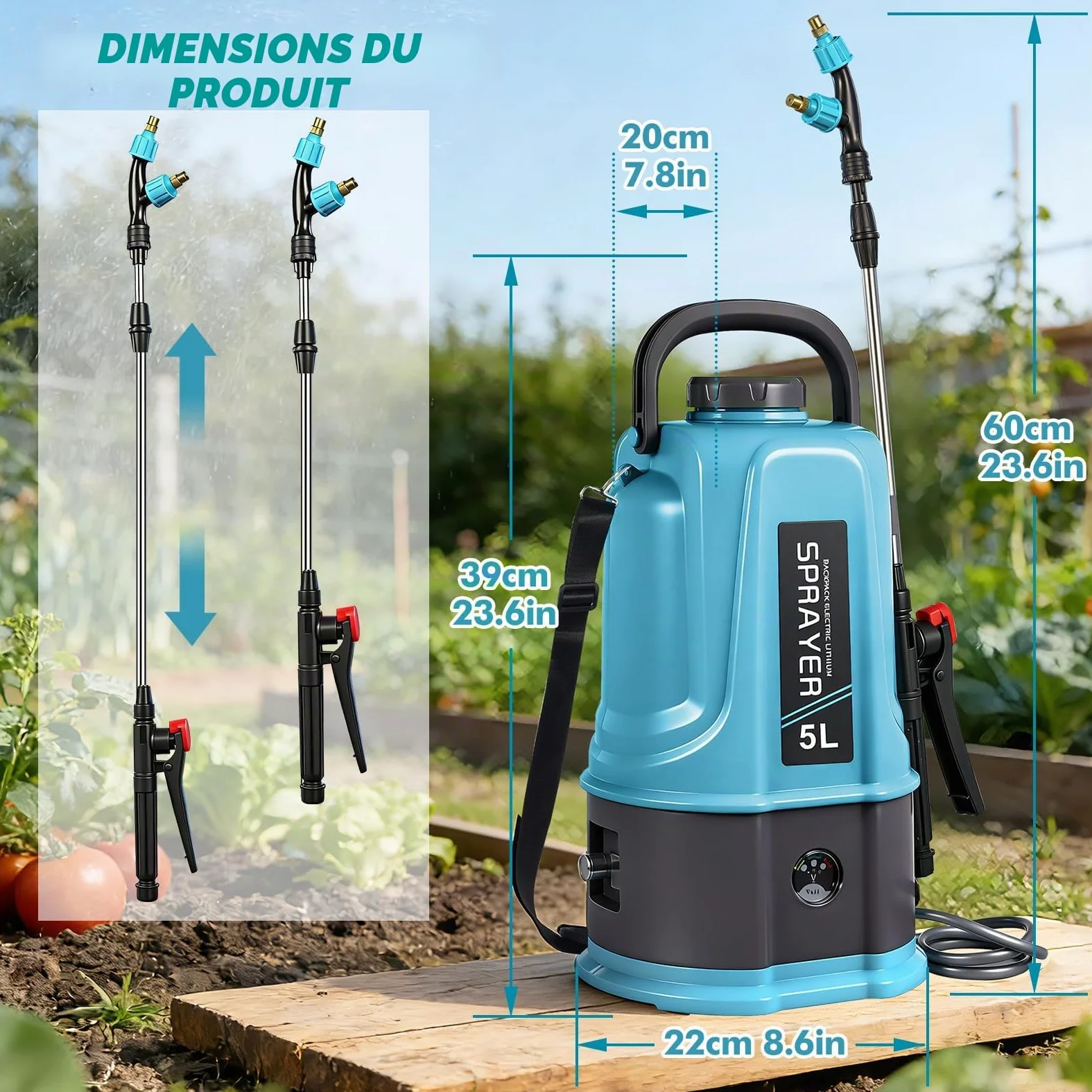 Pulverisateur Electrique 5L,45PSI Pulvérisateur à Batterie Compatible avec Makita 12V Batteries,Pulvérisateur de Jardin avec 5 Buses Reglables,Lance Télescopique,2.0 Ah Batterie,Chargeur