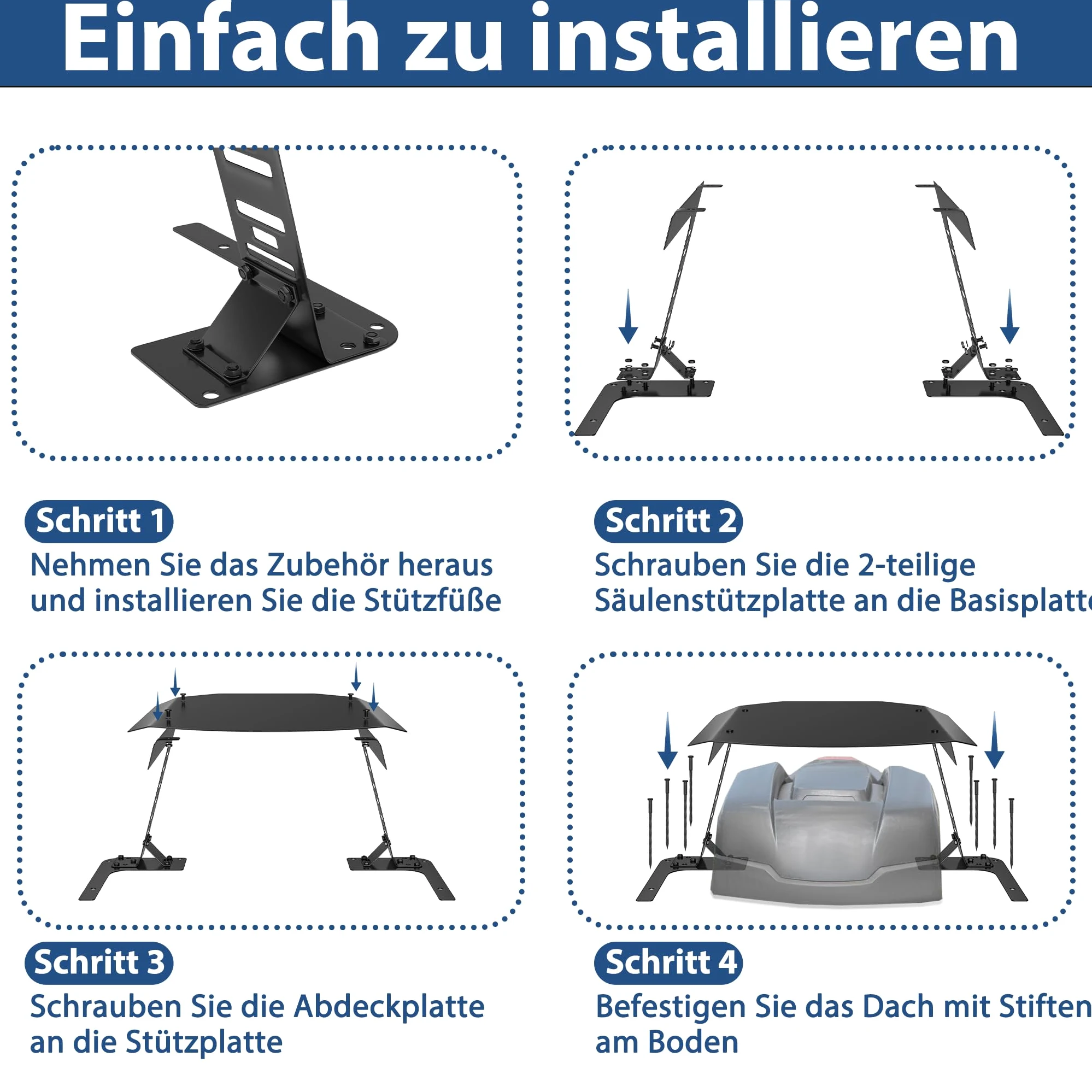 Garage pour robot tondeuse en métal anthracite 77 x 94 x 36 cm | La variante en acier inoxydable offre une utilisation à long terme, convient aux robots à gazon courants avec station de