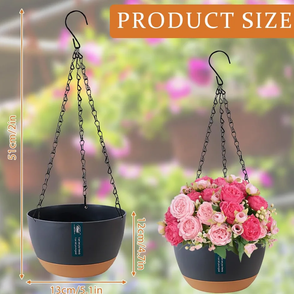 Jardiniere Suspendue avec Trous de Drainage et Plateaux, Pot de Fleur pour Plantes Interieur Exterieur, Suspension Jardin (Mixtes)