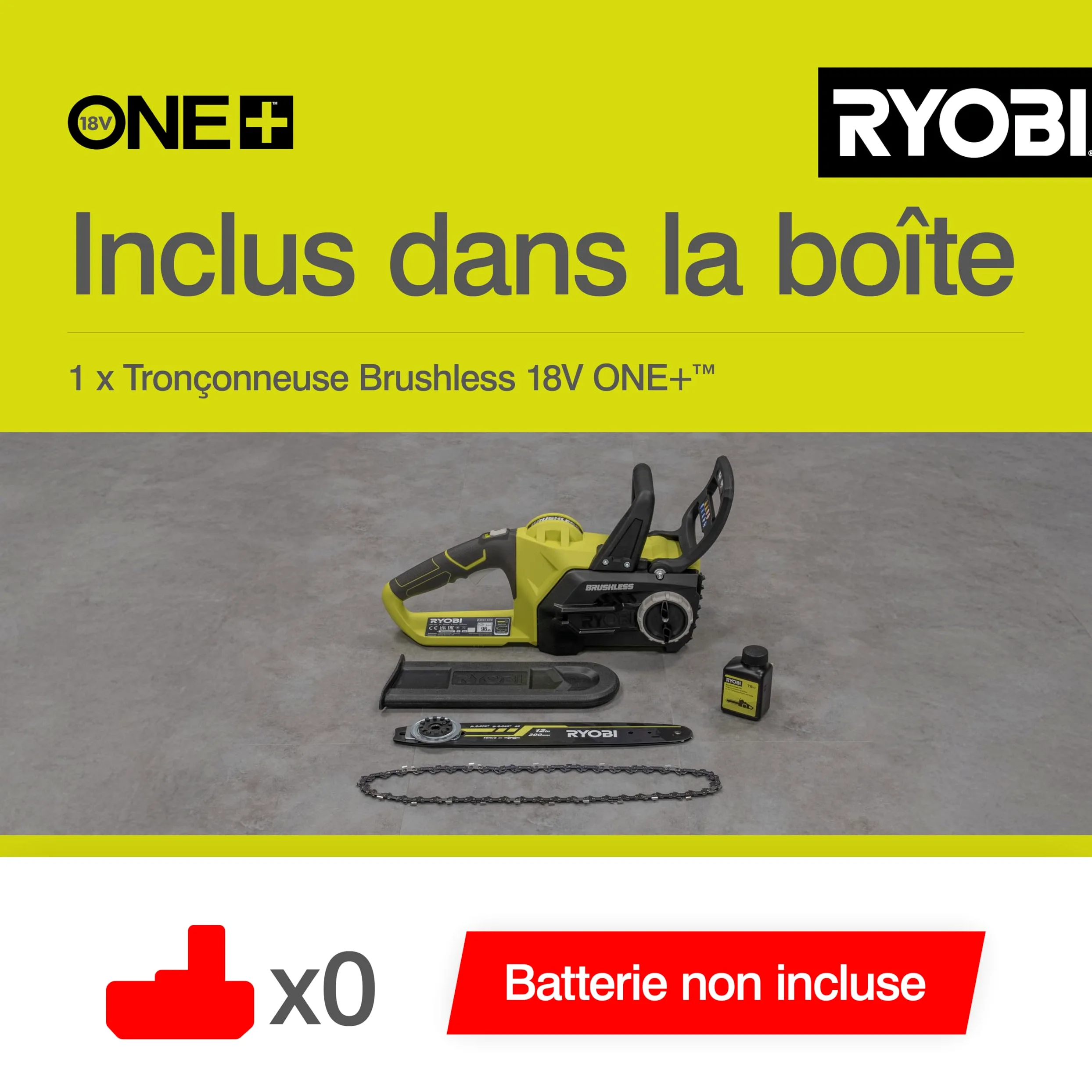 RYOBI - Tronçonneuse 18 Volts ONE+™ - guide 30 cm (sans batterie) - OCS1830