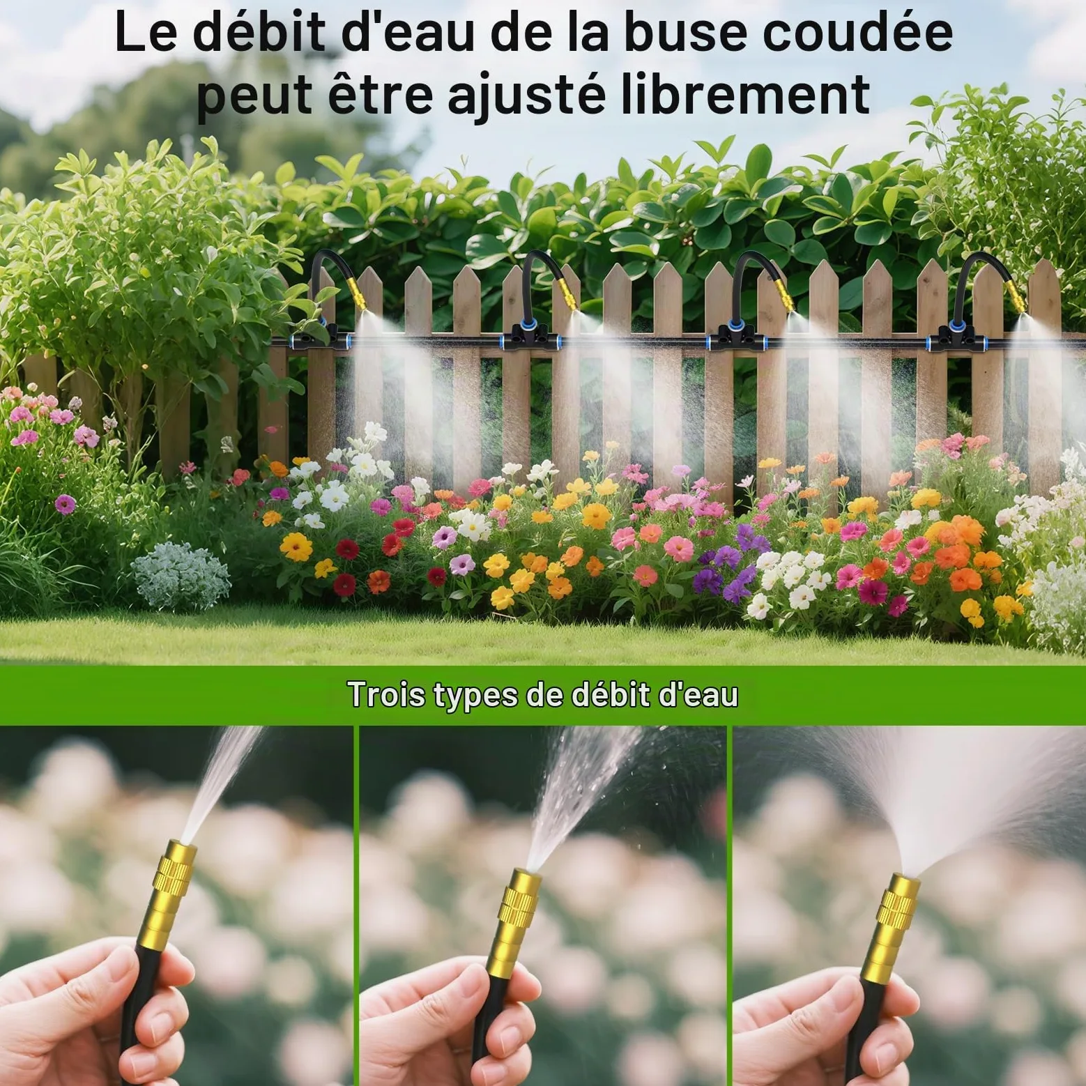 Mixc Système d'irrigation goutte à goutte de 30,6 m, kit d'irrigation de jardin avec 16 buses réglables en cuivre, système d'arrosage automatique pour plantes d'extérieur, plate-bande surélevée, cour