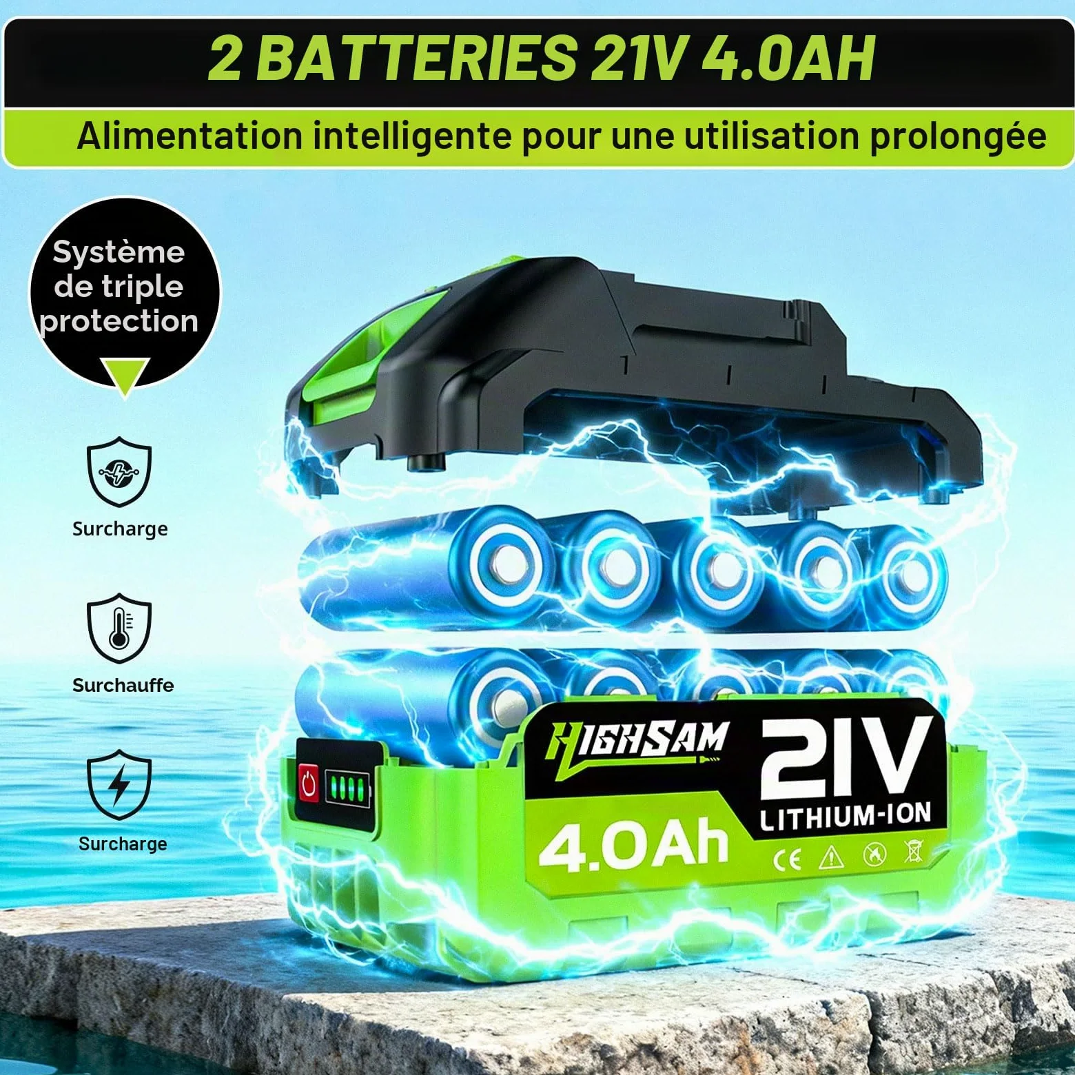 100 Bar Nettoyeur Haute Pression sans Fil avec 2*Batteries 4.0Ah, Moteur sans Balais, Mode 3 Vitesses, Nettoyeur Haute Pression avec Pompe, buse 5 en 1 pivotante à 180°, Tuyau de 5 m