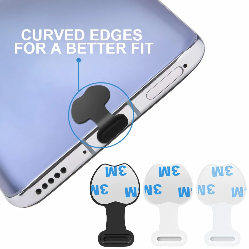Kit Poussière de Téléphone Silicone pour Prise Adhésive Lot de 6 Caches Anti-poussière Type C Noir Blanc Transparent