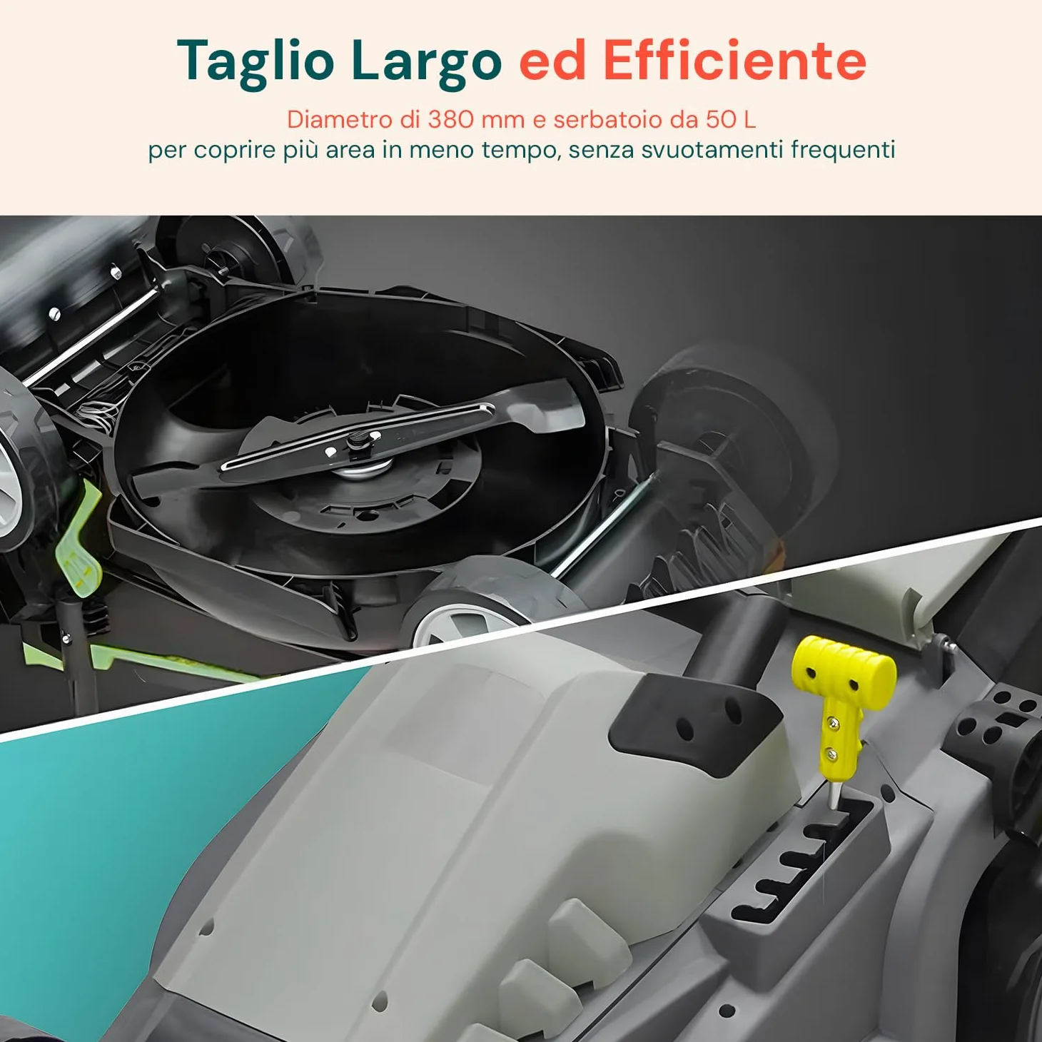 Avilia Tondeuse à Gazon électrique à Induction – Tondeuse à Gazon réglable 5 hauteurs de Coupe, diamètre de Coupe 380 mm, Vitesse 3000 TR/Min, 1600 W, 230 V, avec Panier de Collecte 50 L, 143 x 105 x