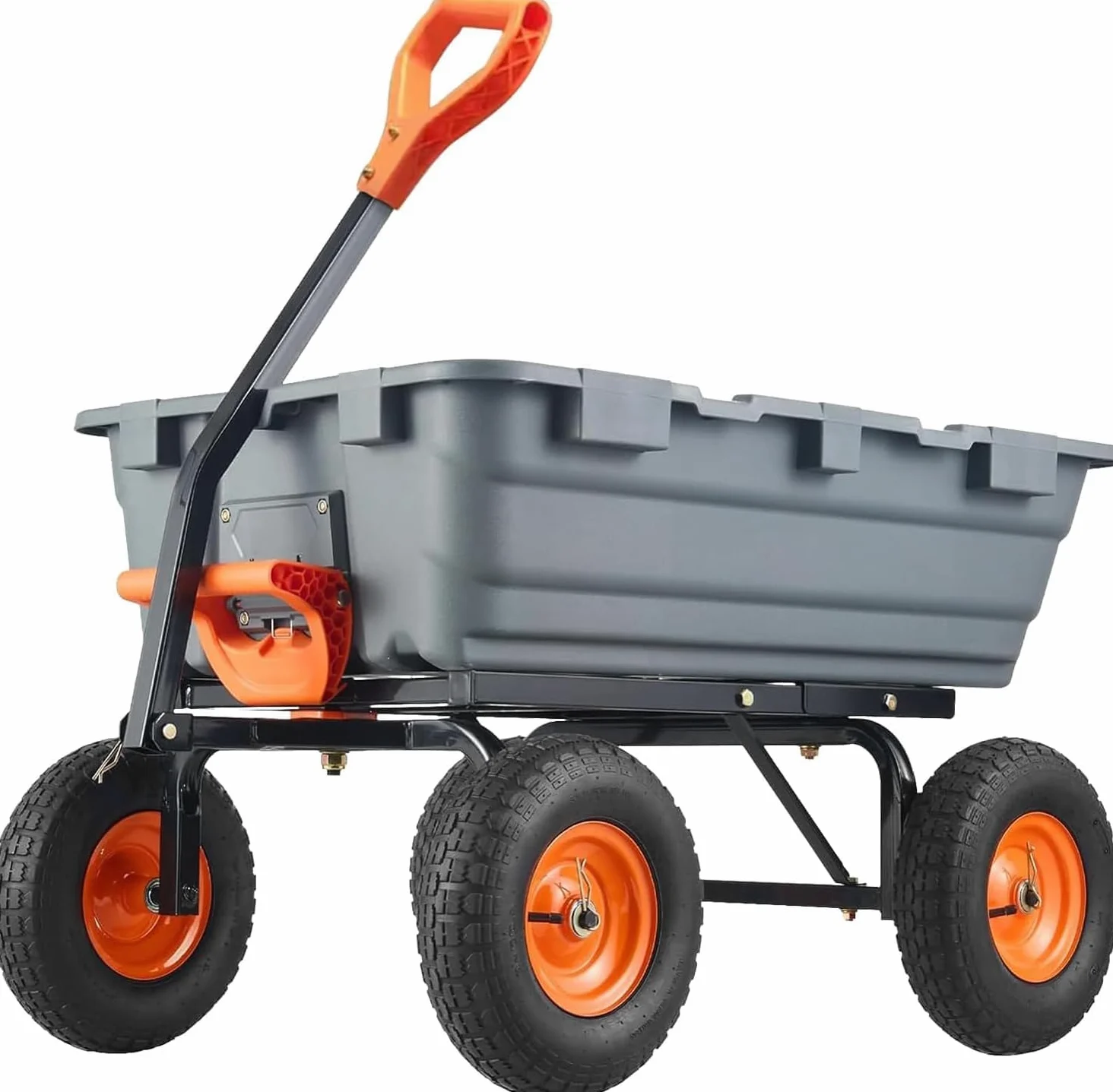 Brouette de jardin de 800 lbs avec fonction basculante, 4 roues avec pneus pneumatiques de 10", bac en polypropylène, poignée réglable en hauteur, inclinable, pour jardin, cour, transport, bois, terre