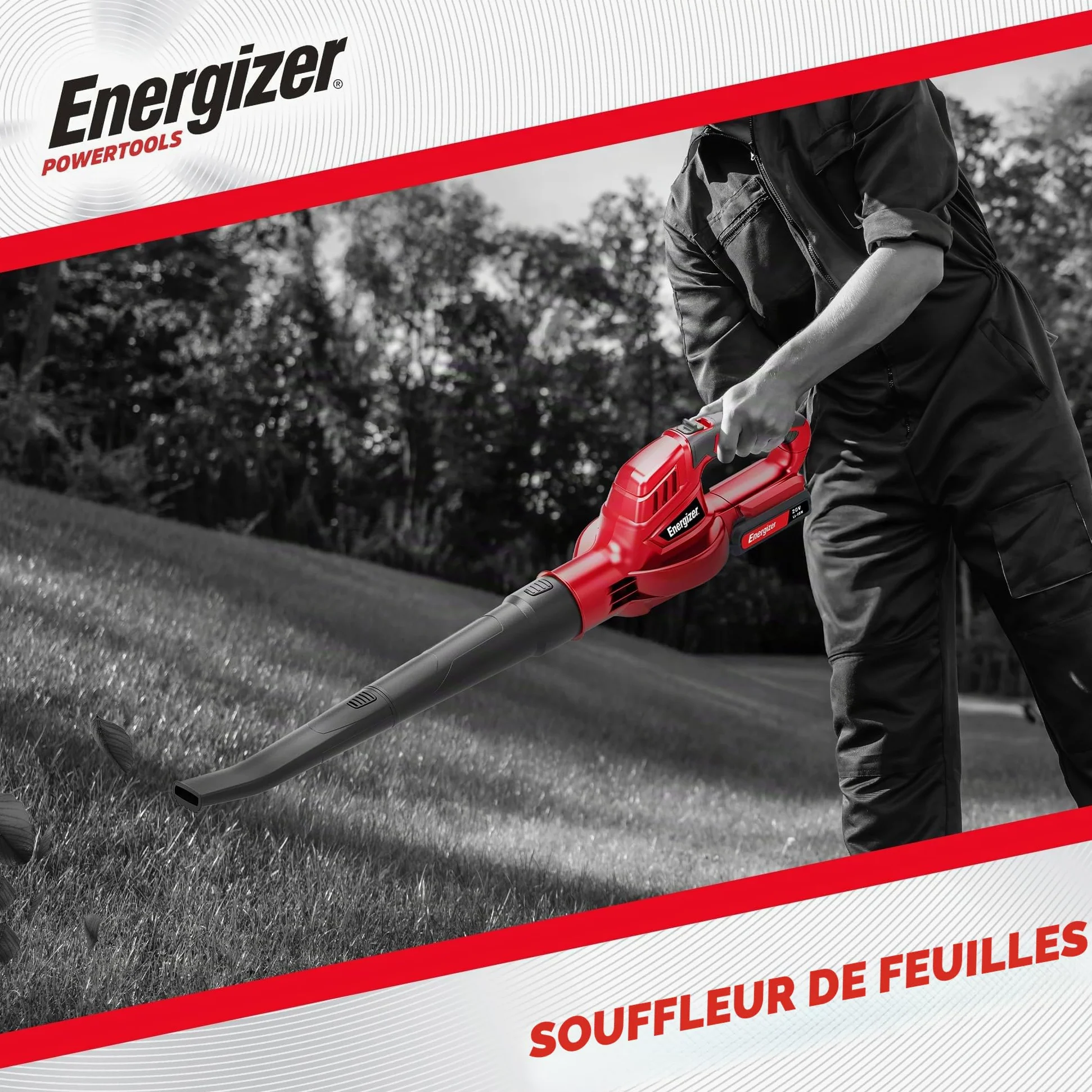 Energizer - Souffleur de Feuilles sans Fil 20V Batterie (Incluses) - Moteur 13000RPM - Puissance de Soufflage 210km/h - Léger 1,2 kg - Ergonomique & Performant - Feuilles, débris, poussière, etc