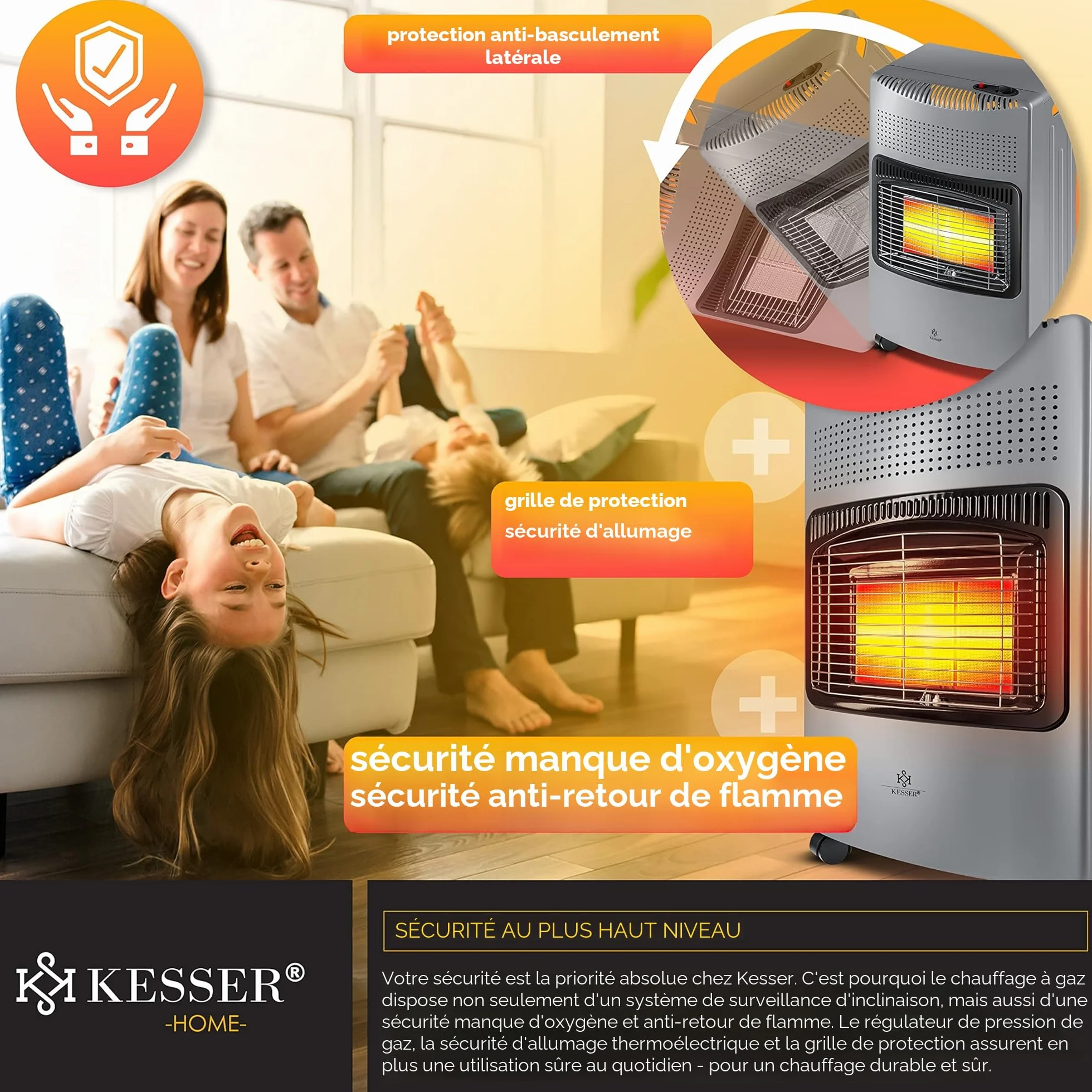 KESSER Chauffage à Gaz 4200 W Brûleur Céramique Infrarouge Gris Foncé