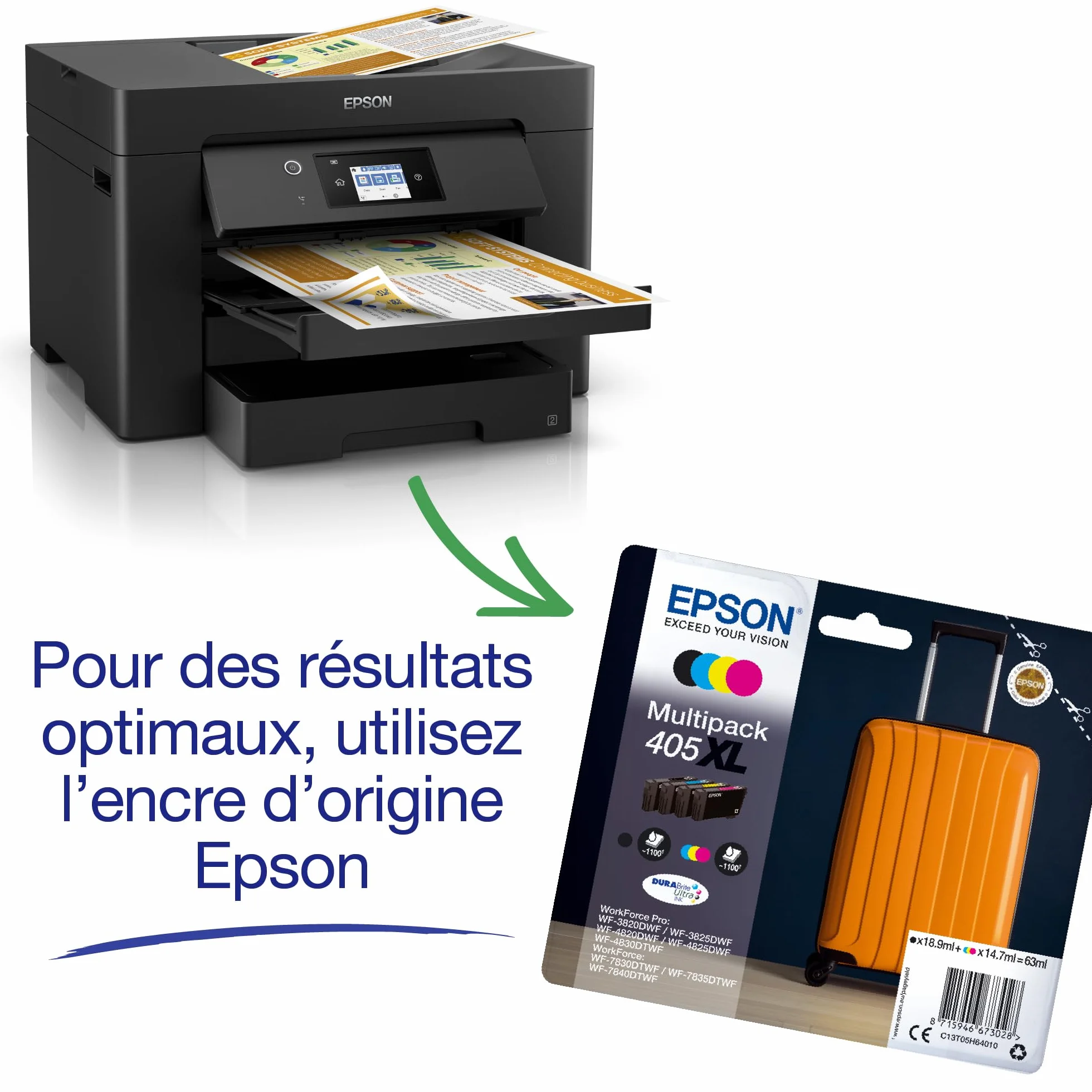 EPSON WorkForce WF-7830DTW Imprimante A3 4-en-1 recto-verso WiFi Direct Ethernet PrecisionCore 25ppm Noir 12ppm Couleur