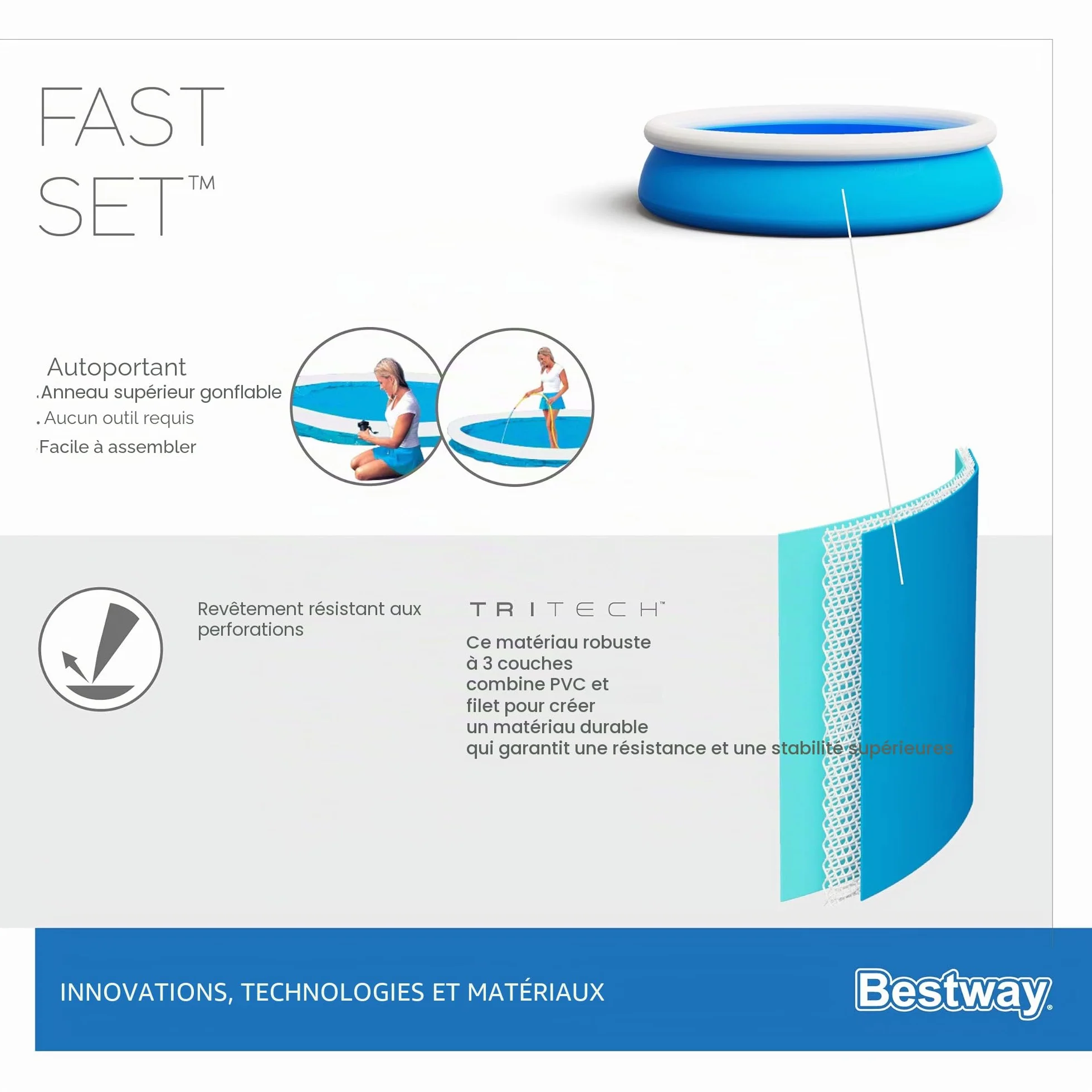 Bestway Fast Set™ Piscine Hors Sol Ronde 183 x 51 cm Bleu