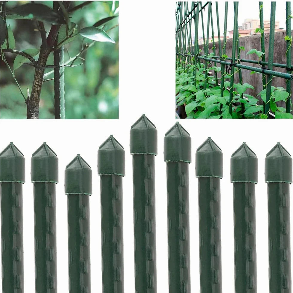 Suinga Lot de 25 tuteurs en acier plastifié 210 cm Ø16 mm | Bâtons pour plantes et arbres | Tuteurs pour tomates et plantes grimpantes | Support pour plantes, vert