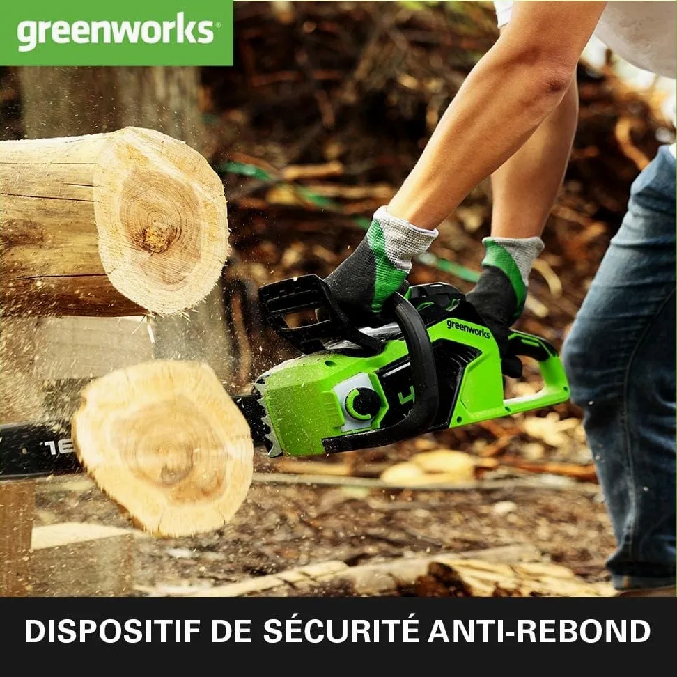 Greenworks GD40CS18 Tronçonneuse à Batterie avec Moteur Sans Balais, Longueur du Guide-Chaîne de 16-Pouces (40 cm), SANS Batterie 40V et Chargeur + Greenworks 40cm Chaîne