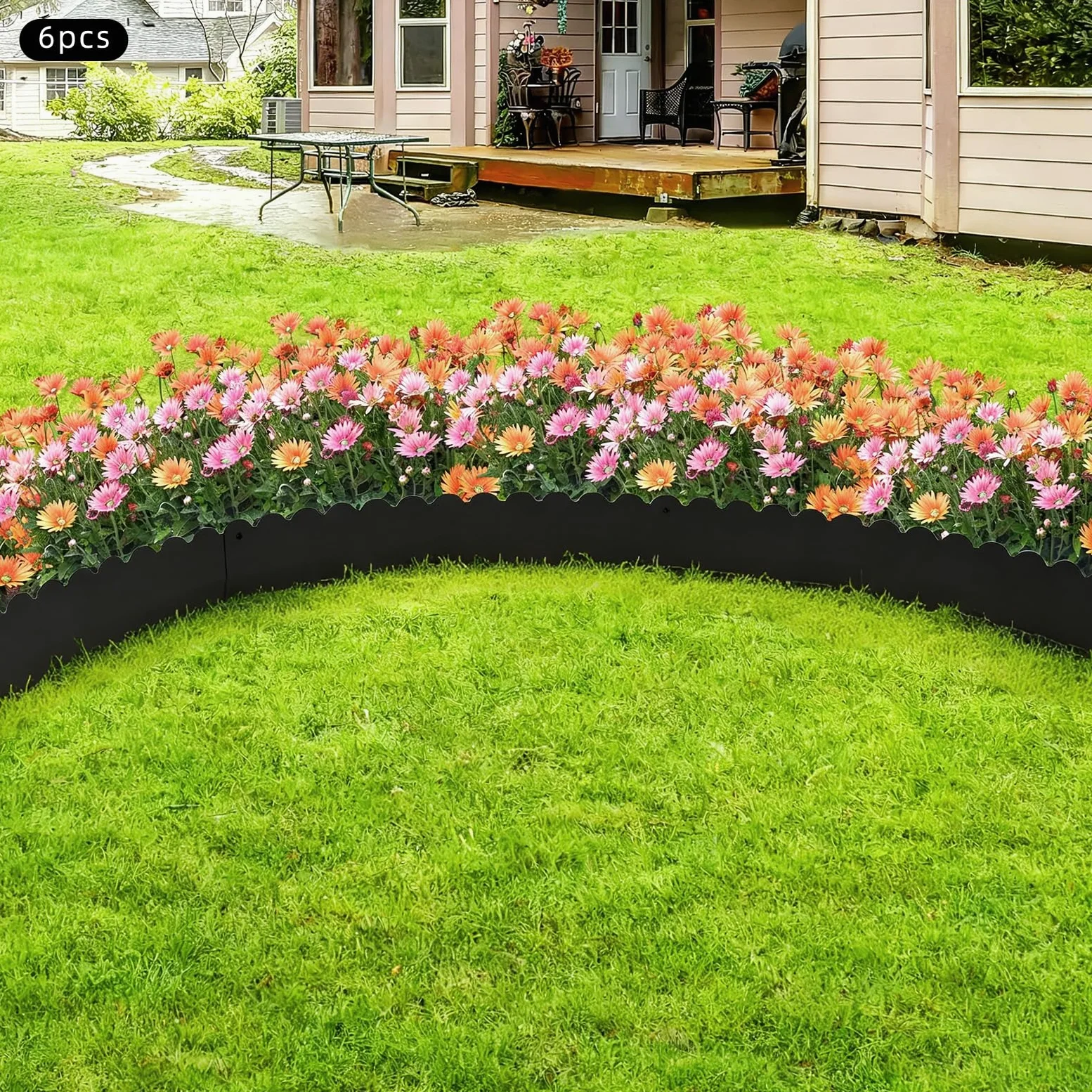 Lot de 6 bordures de pelouse en métal - Bordure de jardin - Barrière contre les mauvaises herbes - Résistant aux intempéries et flexible - Pour parterres et chemins - Noir